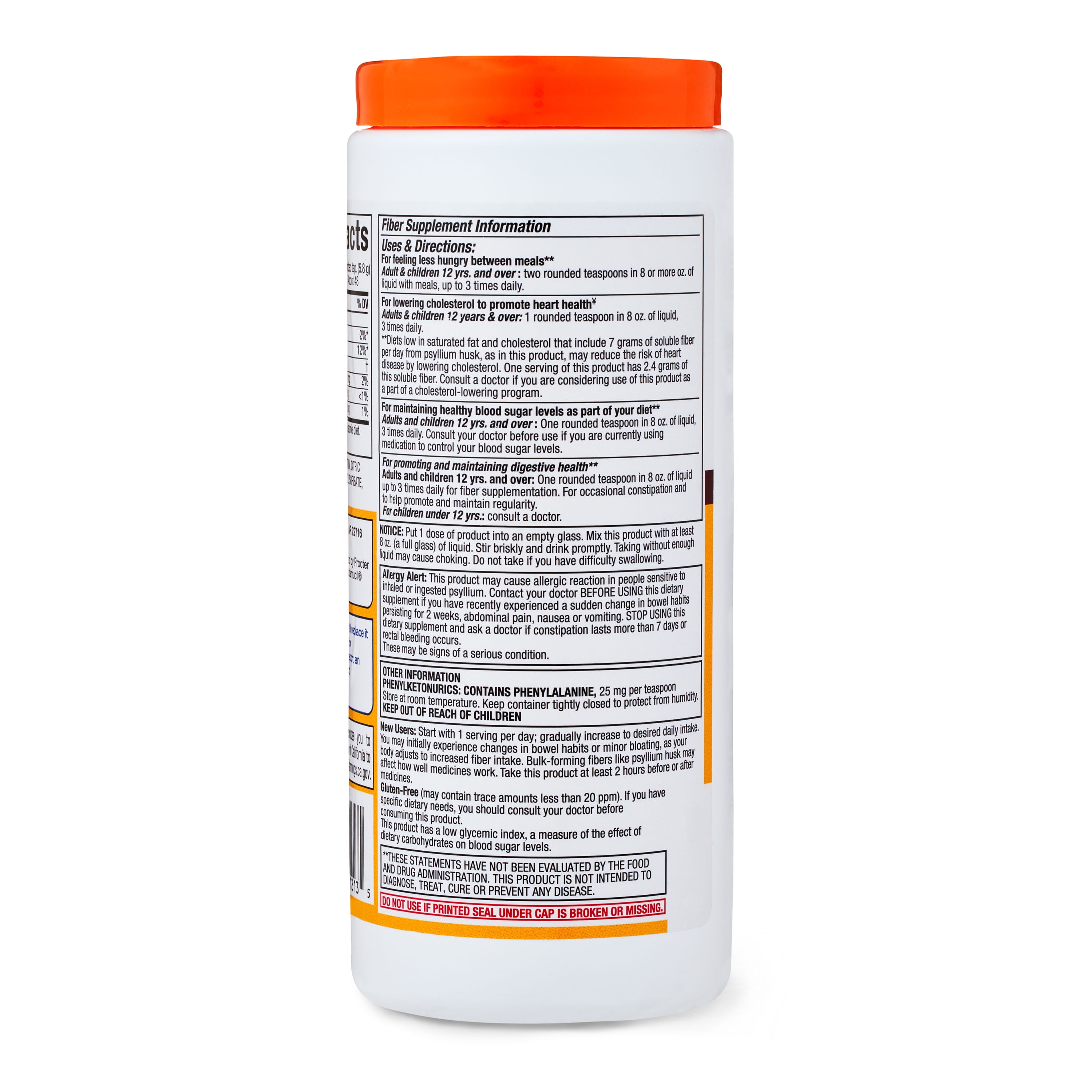 Equate Natural Psyllium Husk Fiber Supplement Orange Smooth 10 oz Sugar-Free