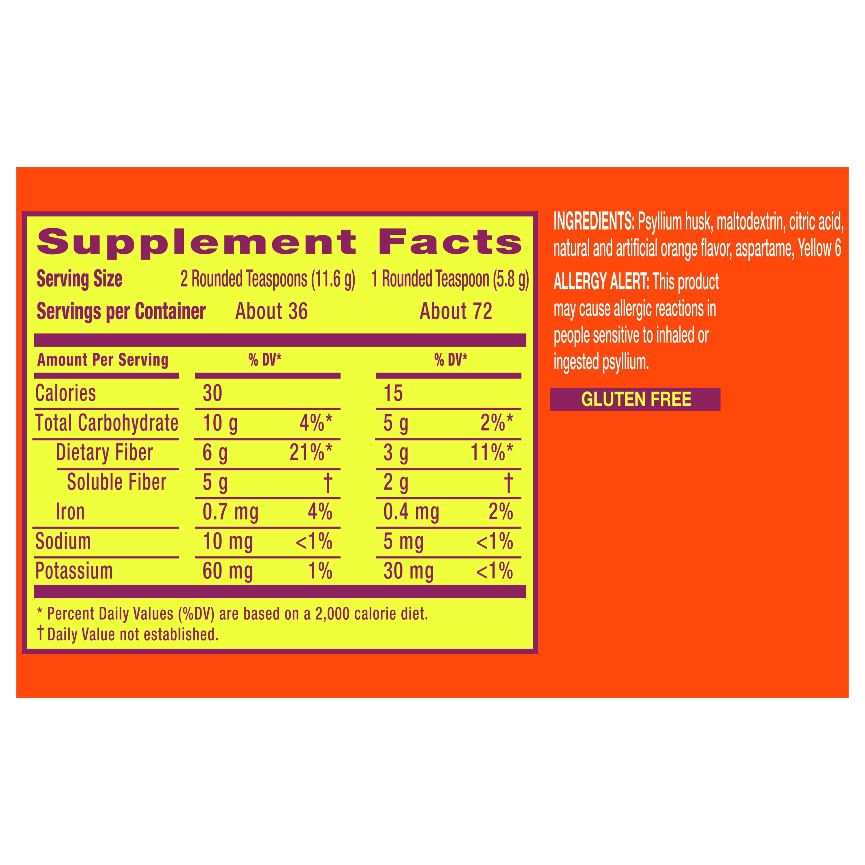 Metamucil Orange Sugar Free Fiber Powder 72 Servings for Digestive Health