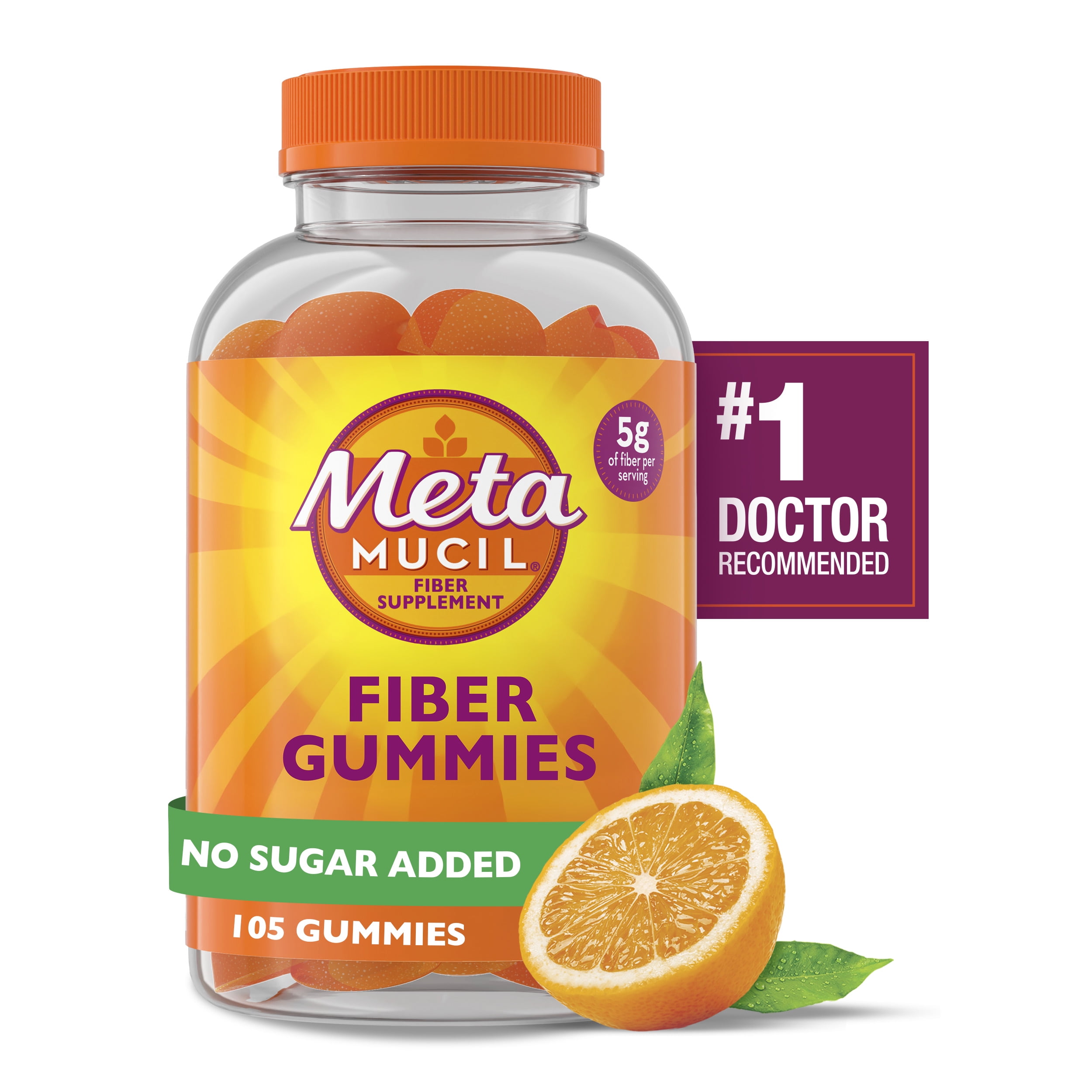 Metamucil Sugar Free Fiber Gummies Orange 105 Count for Daily Digestive Health