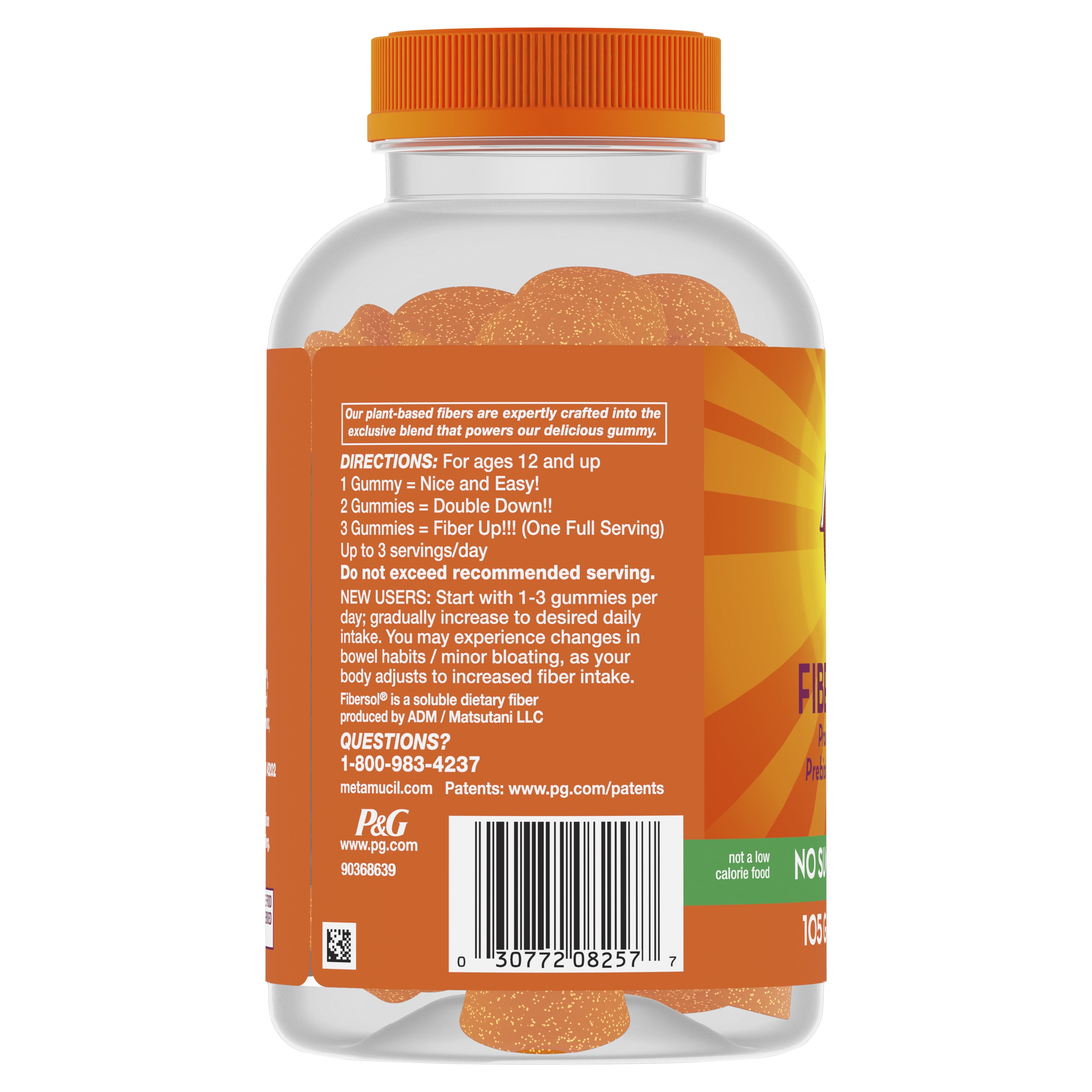 Metamucil Sugar Free Fiber Gummies Orange 105 Count for Daily Digestive Health