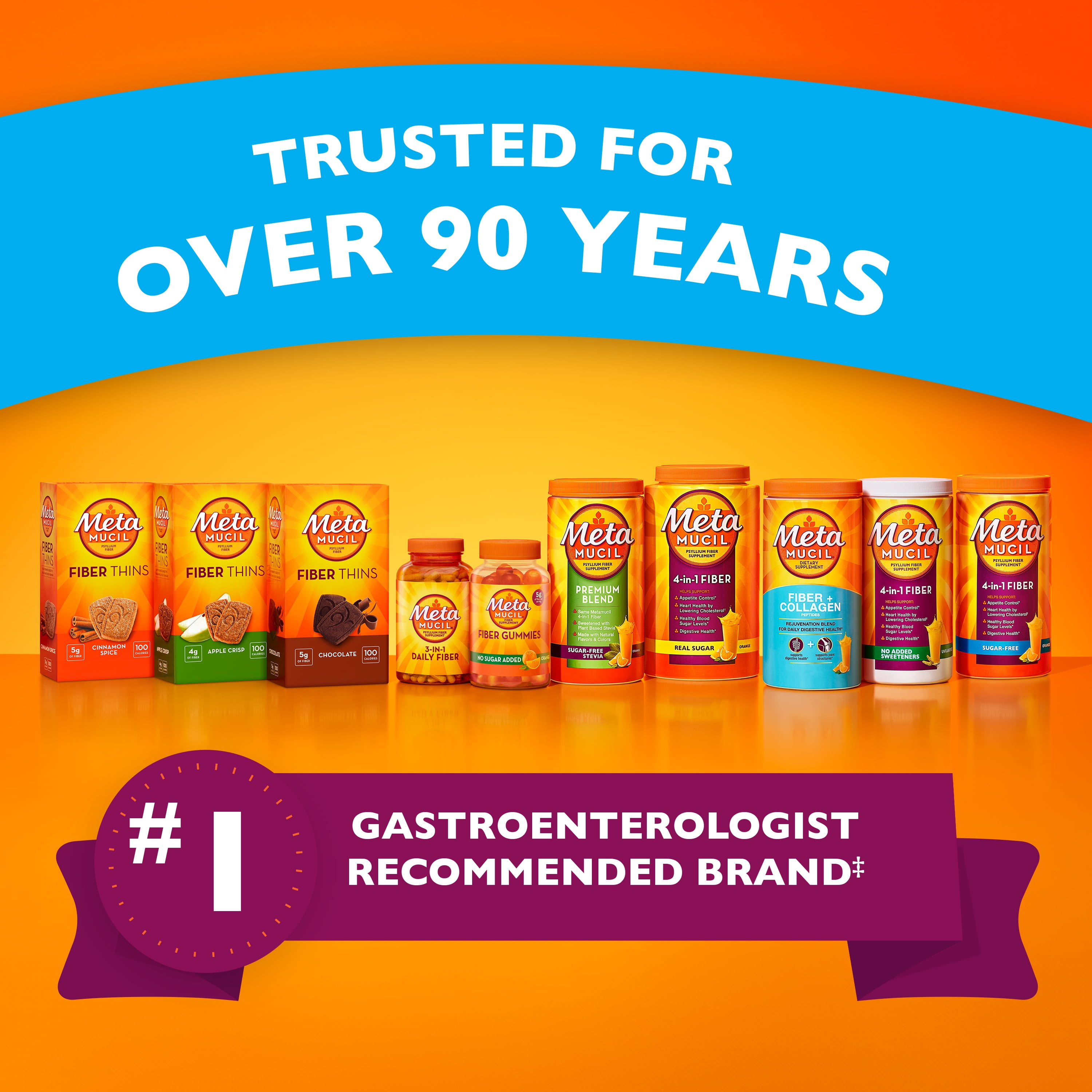 Metamucil Fiber Supplement Sugar Psyllium Powder Orange 114 Servings for Digestive Health.