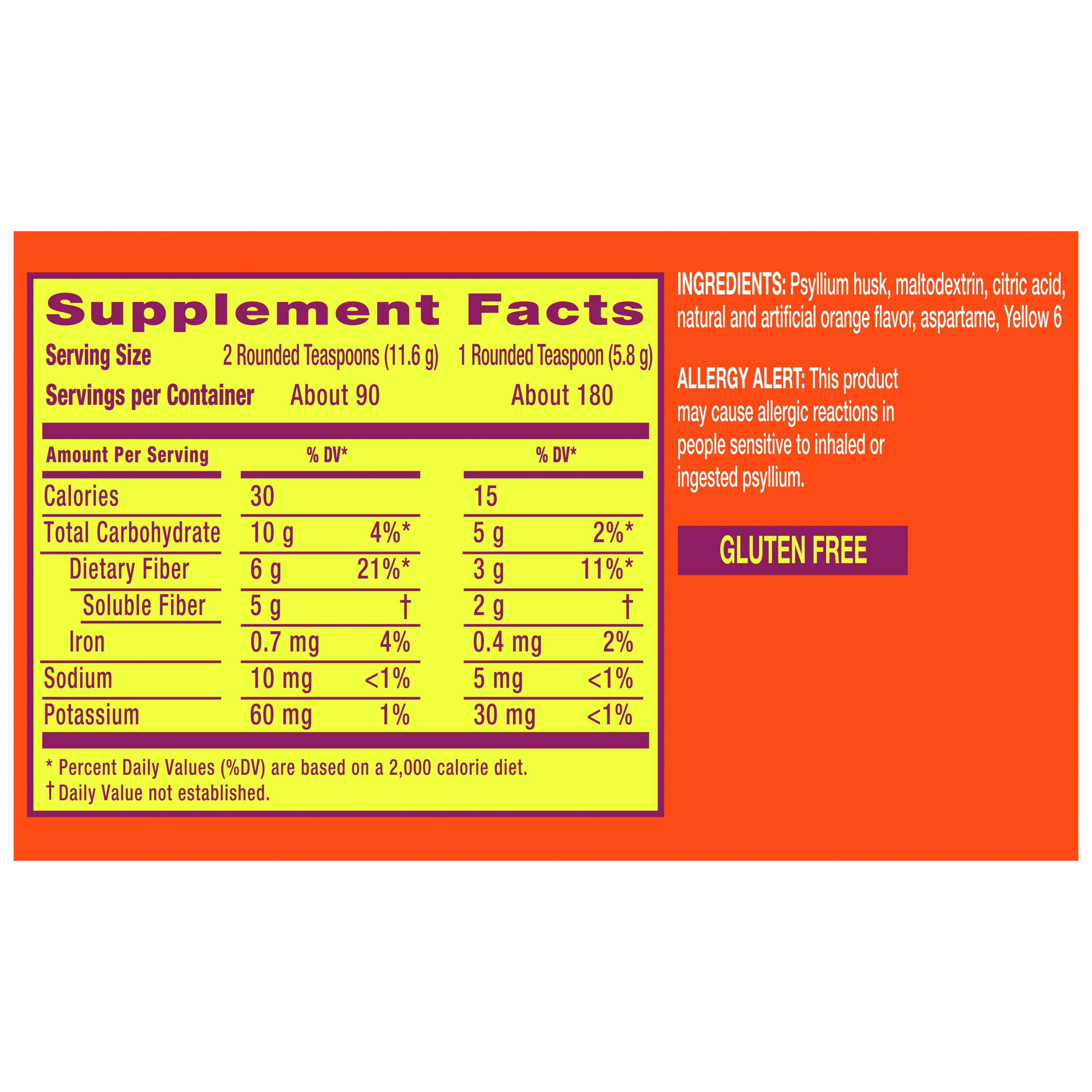 Metamucil Orange Sugar Free Fiber Powder 180 Servings for Digestive Health