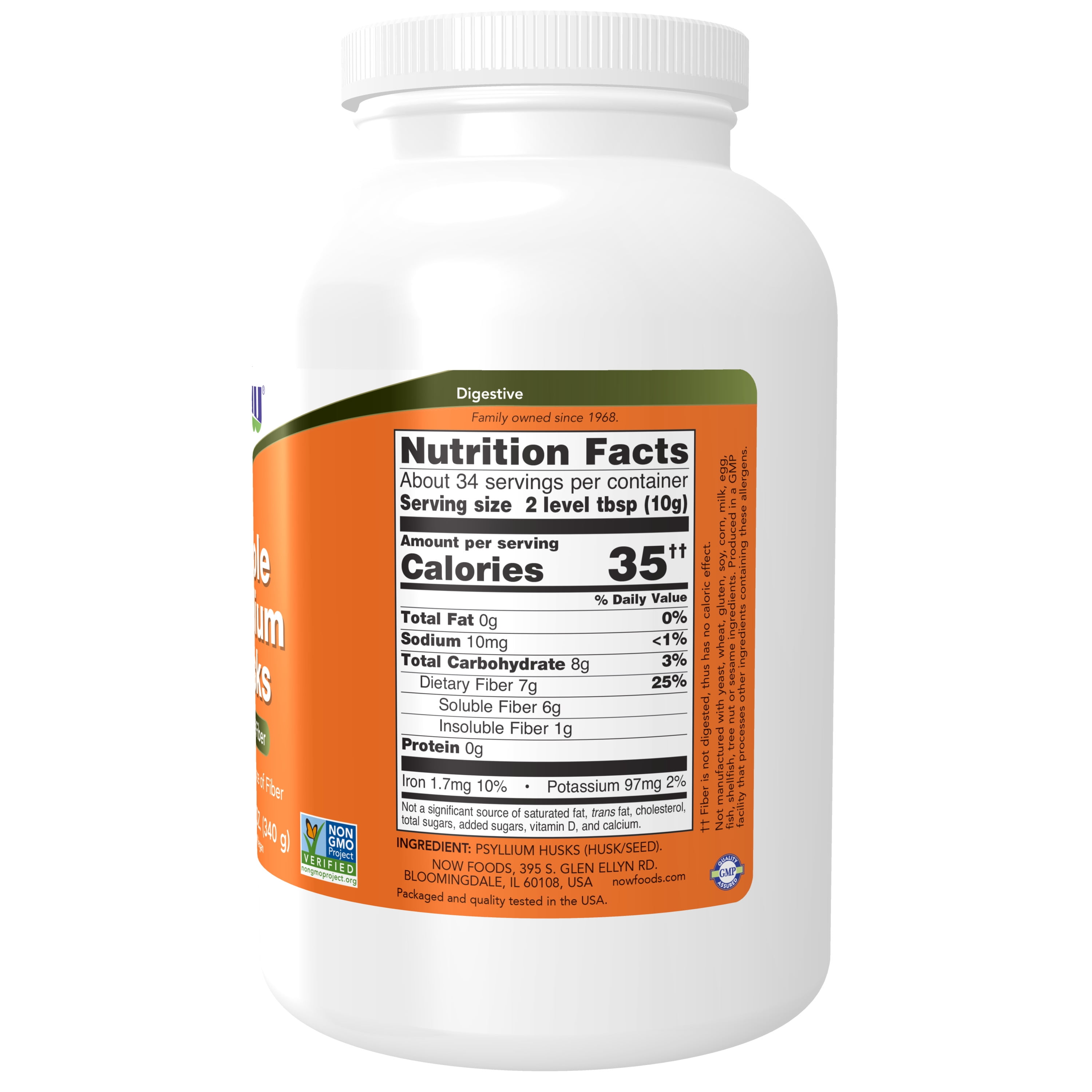 Now Whole Psyllium Husks Non-GMO Project Verified Soluble Fiber 12-Ounce Supplement