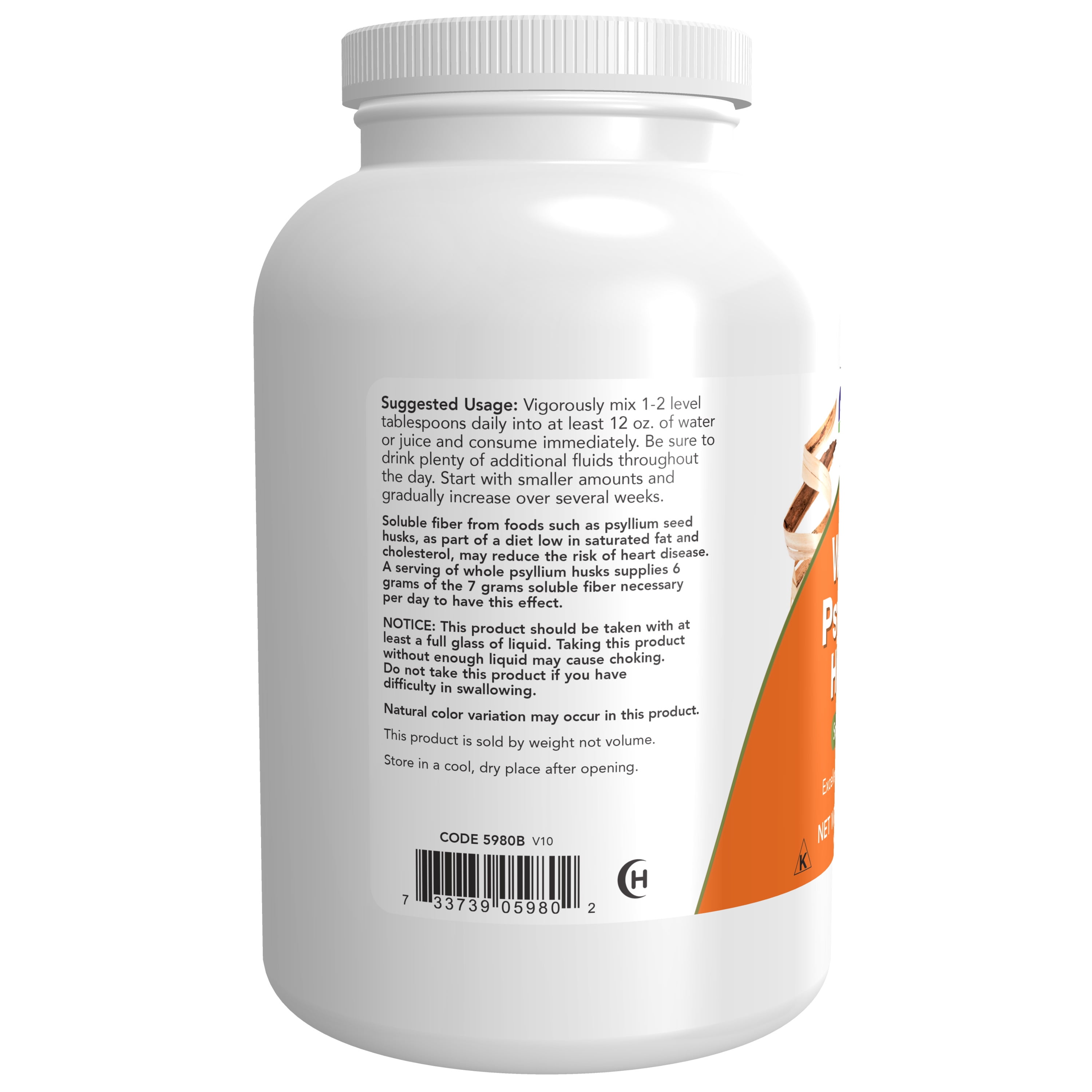 Now Whole Psyllium Husks Non-GMO Project Verified Soluble Fiber 12-Ounce Supplement