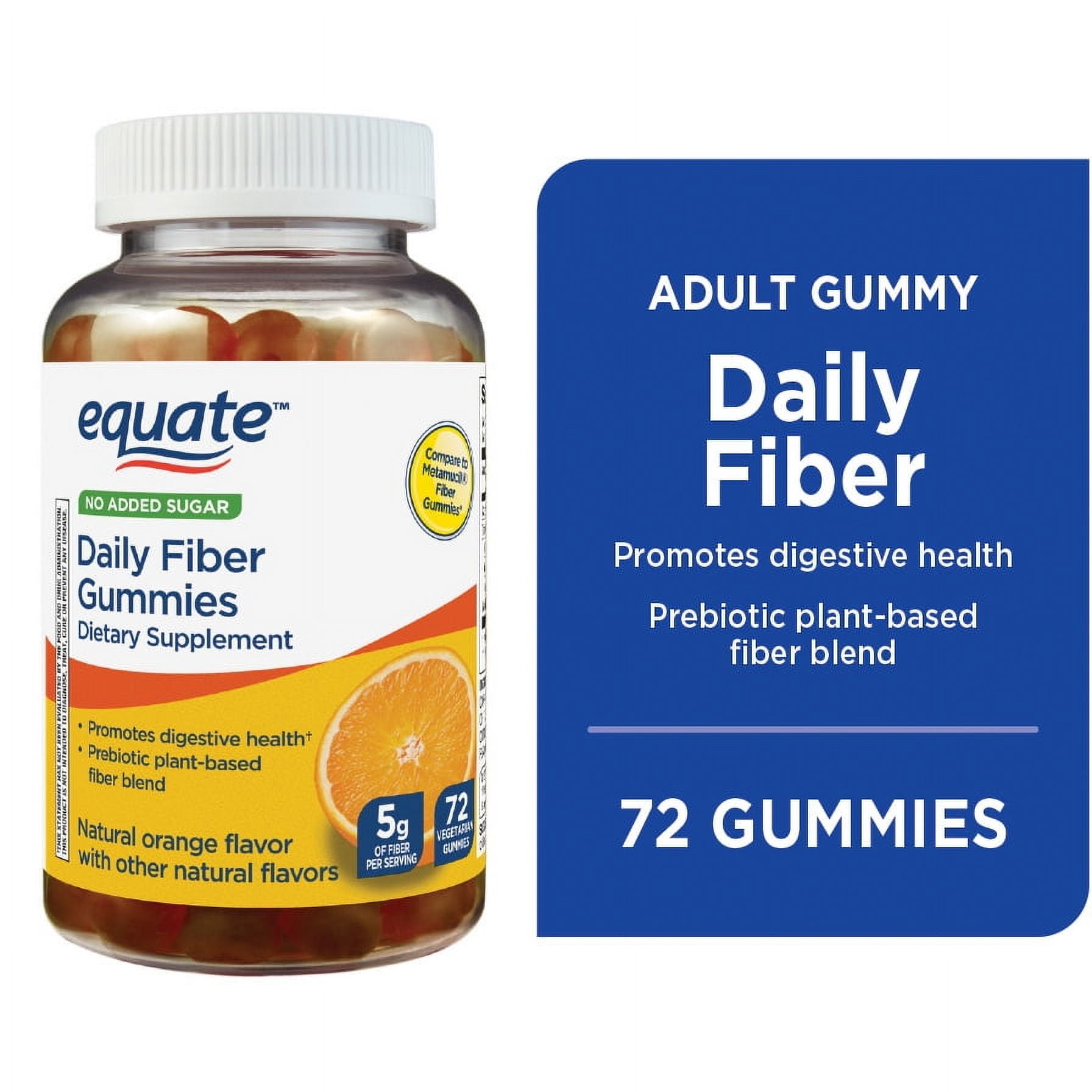 Equate Daily Fiber Gummies 5mg 72 Count for Digestive Health