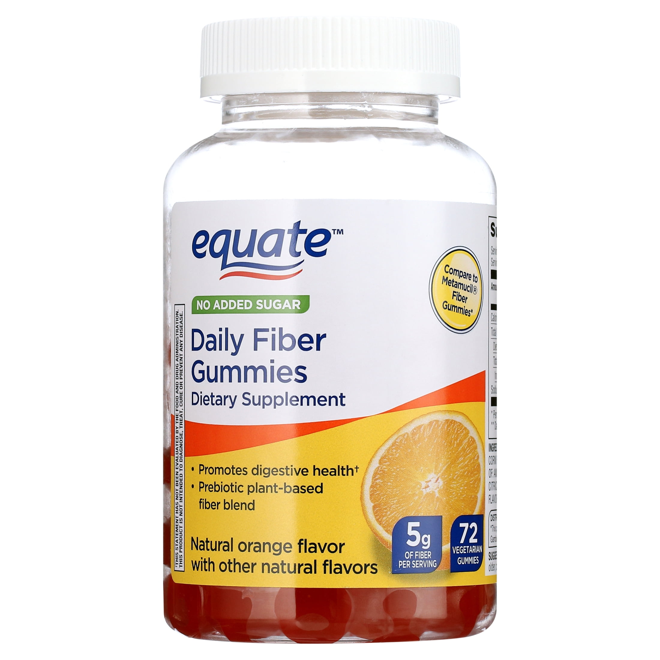 Equate Daily Fiber Gummies 5mg 72 Count for Digestive Health