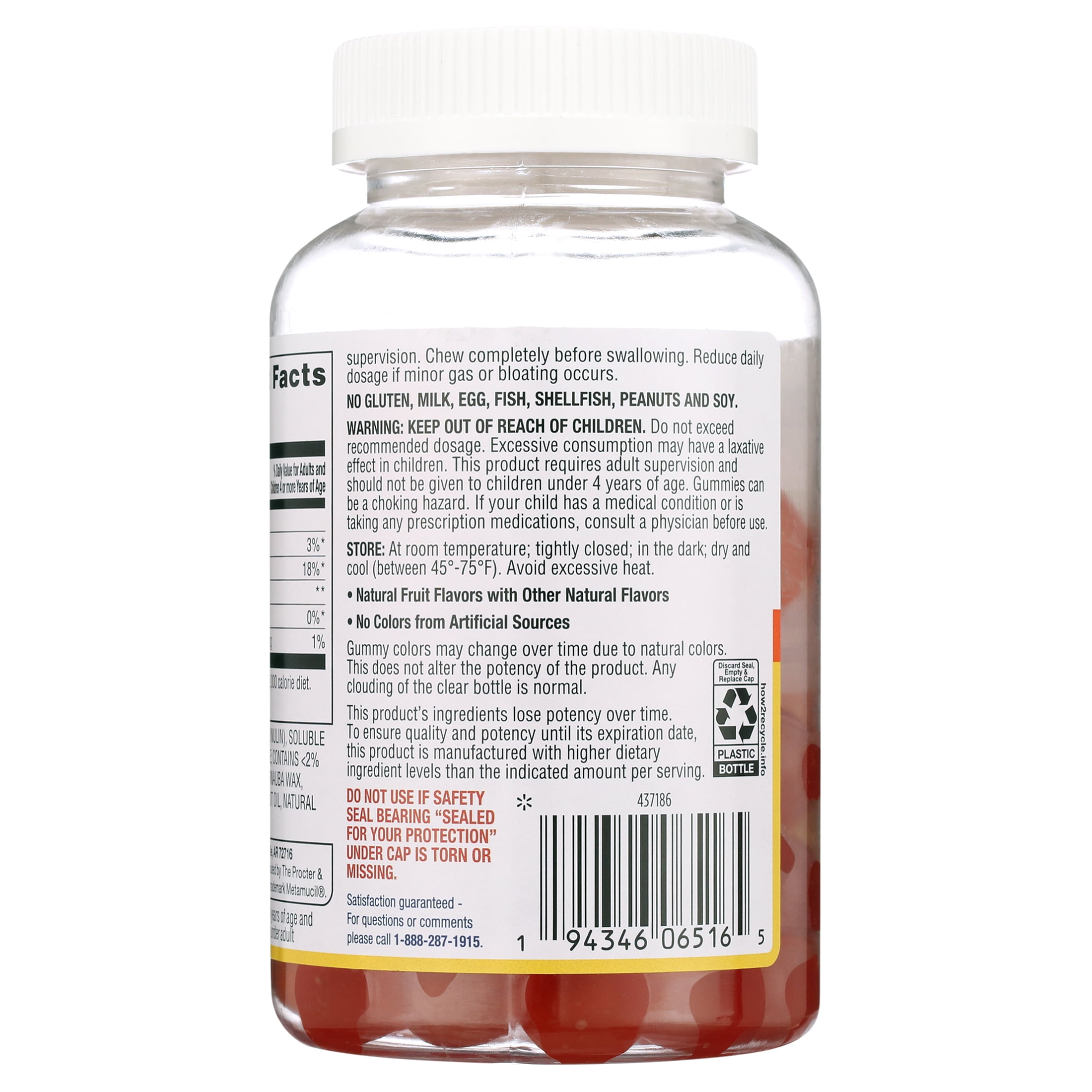 Equate Daily Fiber Gummies 5mg 72 Count for Digestive Health