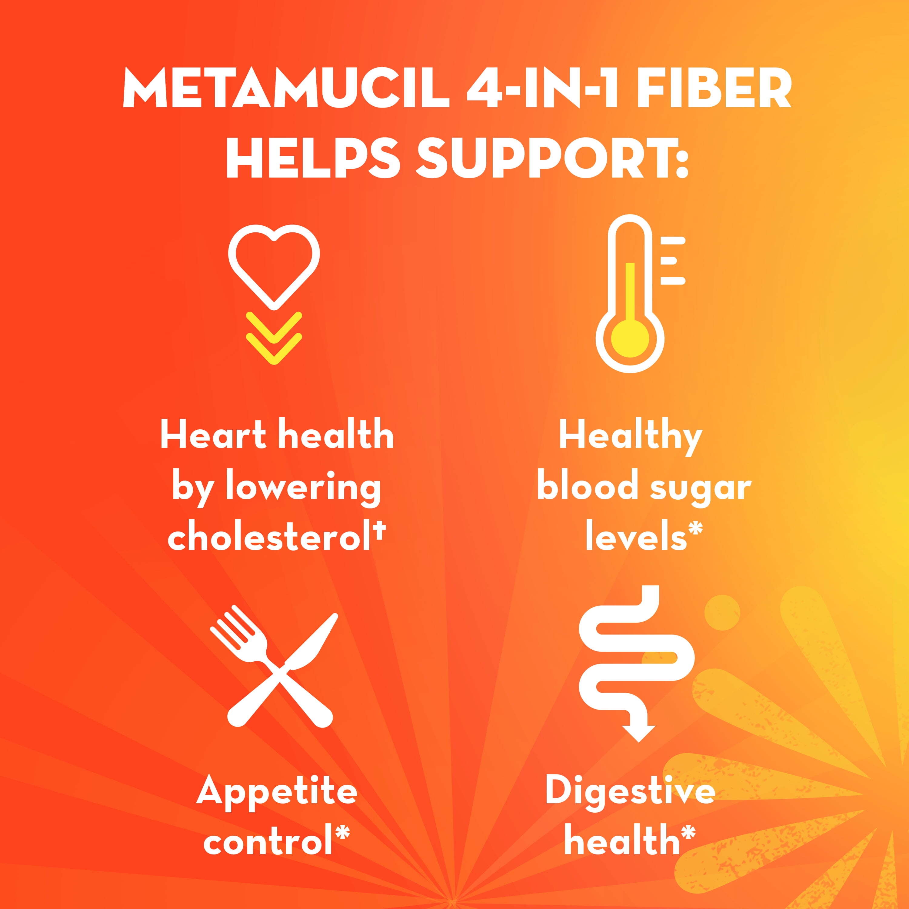 Metamucil Orange Sugar Fiber Powder 72 Servings for Digestive Health