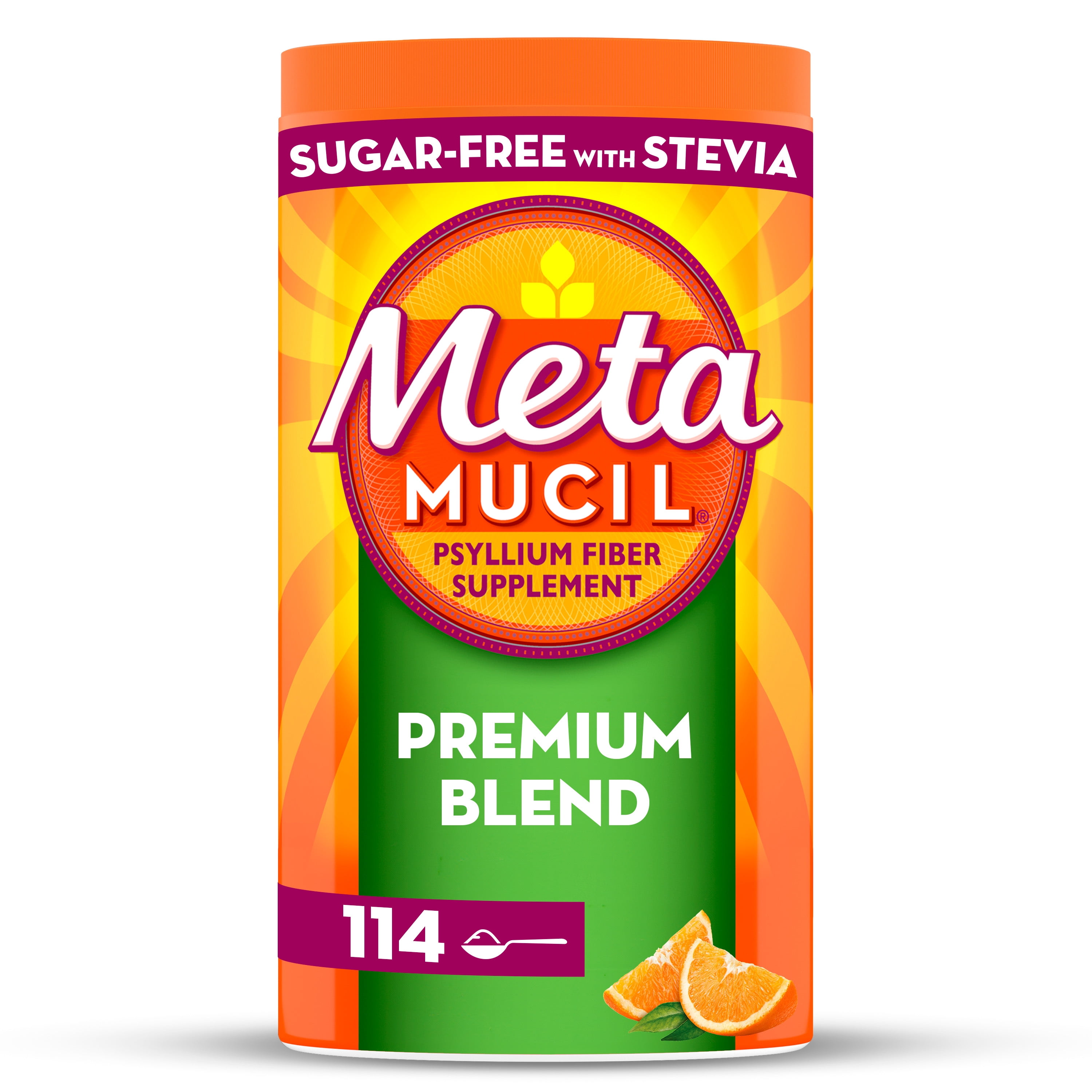 Metamucil Fiber Powder with Stevia for Digestive Health Orange 114 Servings