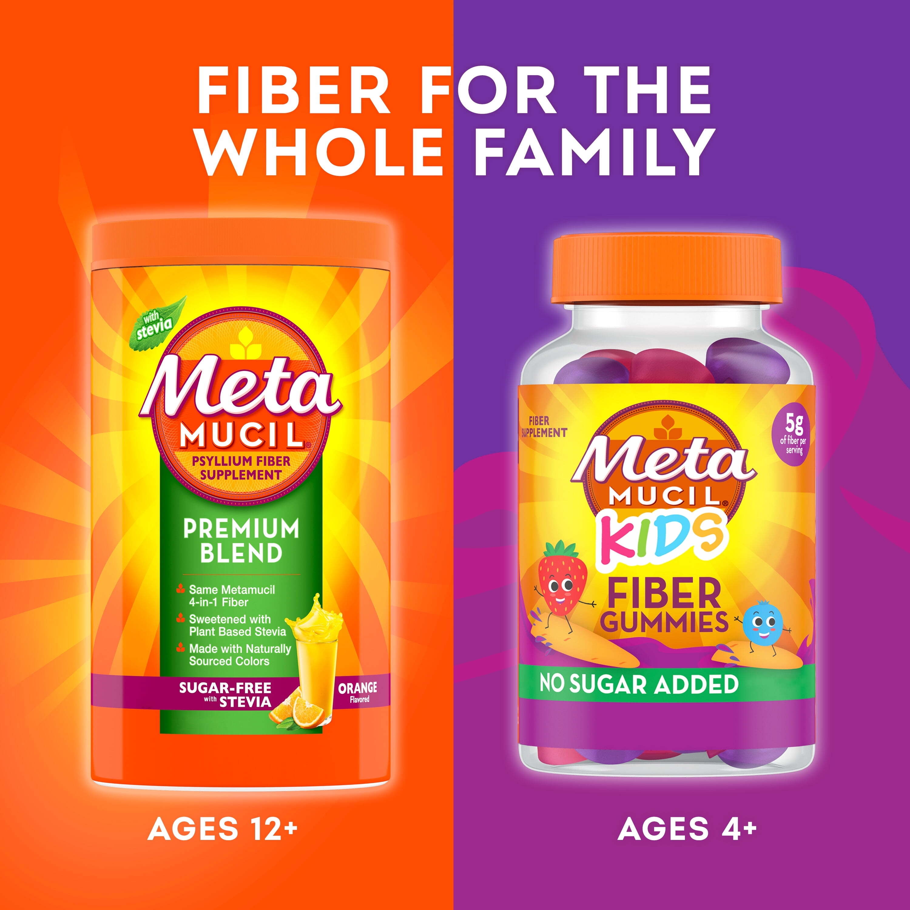 Metamucil Fiber Powder with Stevia for Digestive Health Orange 114 Servings
