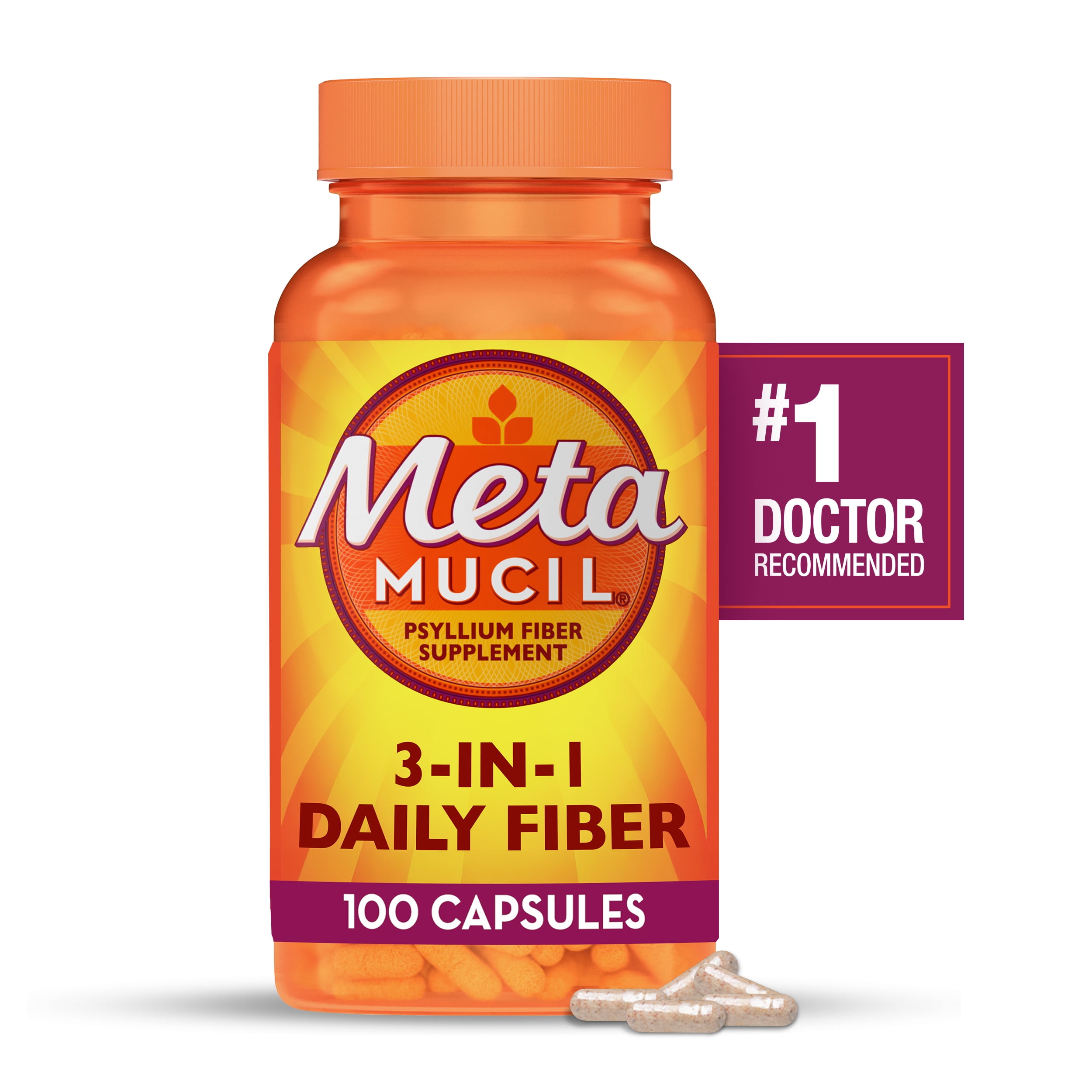 Metamucil Fiber Supplement Capsules for Daily Digestive Health 100 Count - AmerikaSepetim