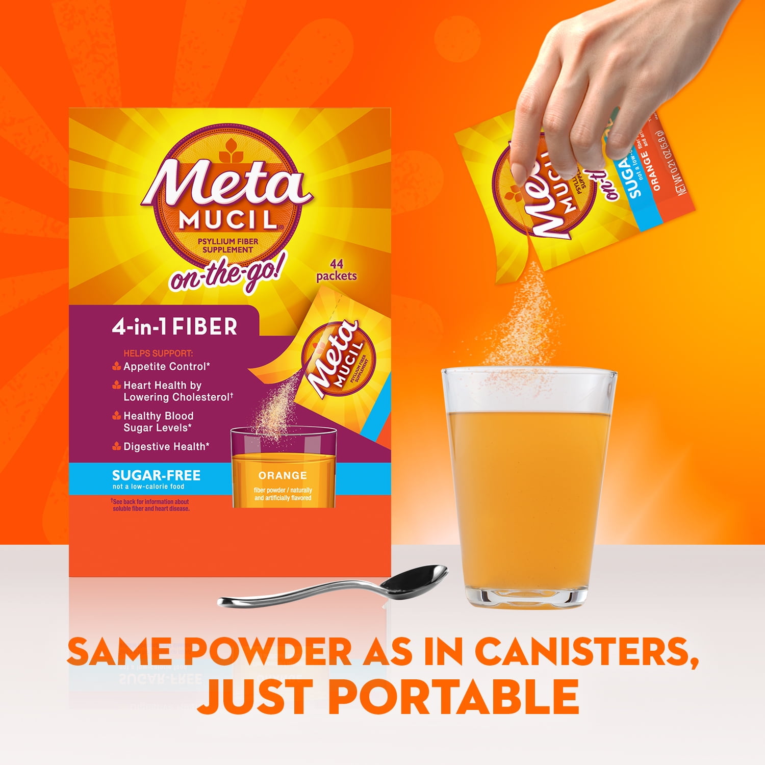 Metamucil Fiber Supplement Fiber Powder for Digestive Health Sugar Free Orange 30 Servings