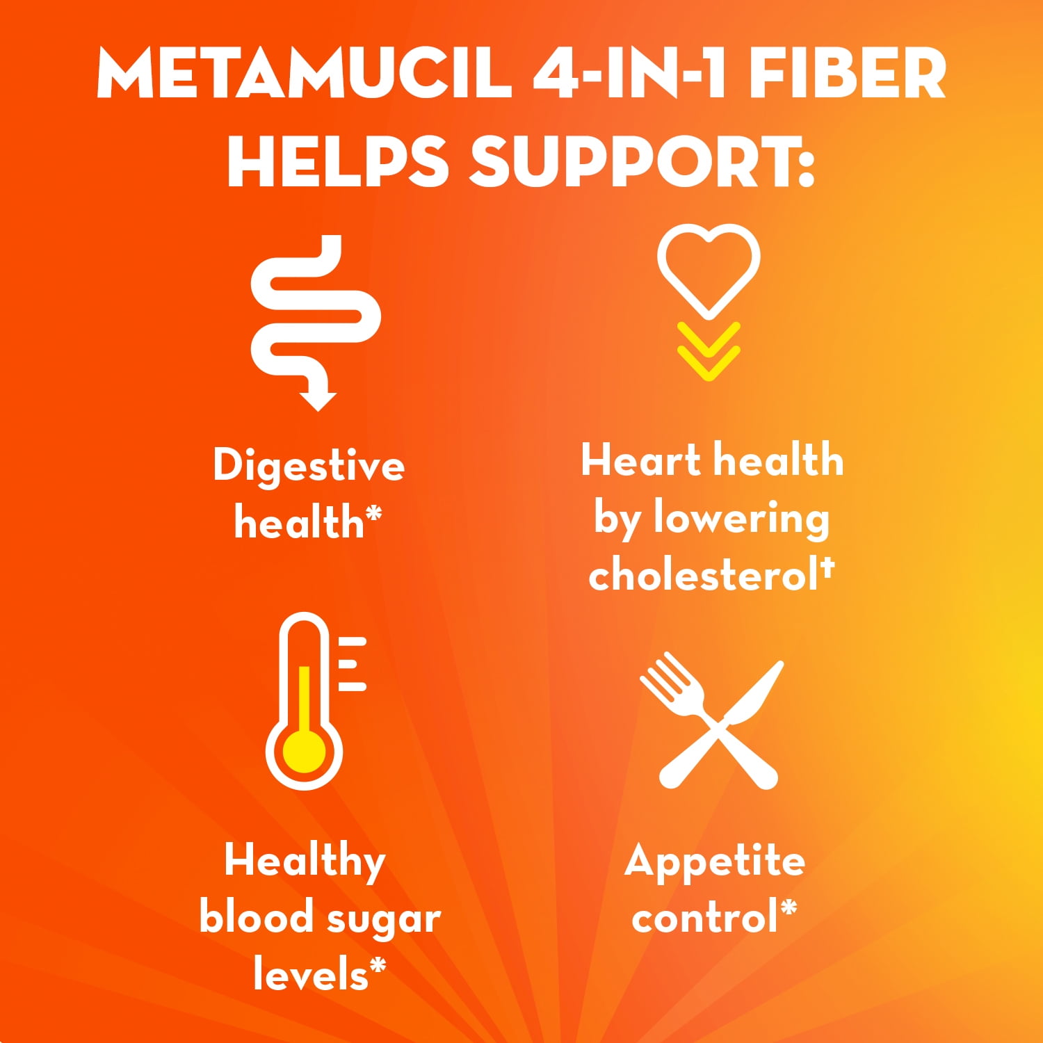Metamucil Fiber Supplement Fiber Powder for Digestive Health Sugar Free Orange 30 Servings