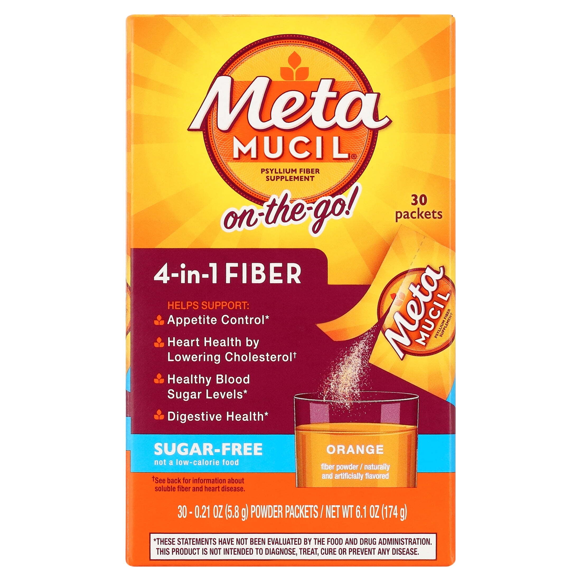 Metamucil Fiber Supplement Fiber Powder for Digestive Health Sugar Free Orange 30 Servings
