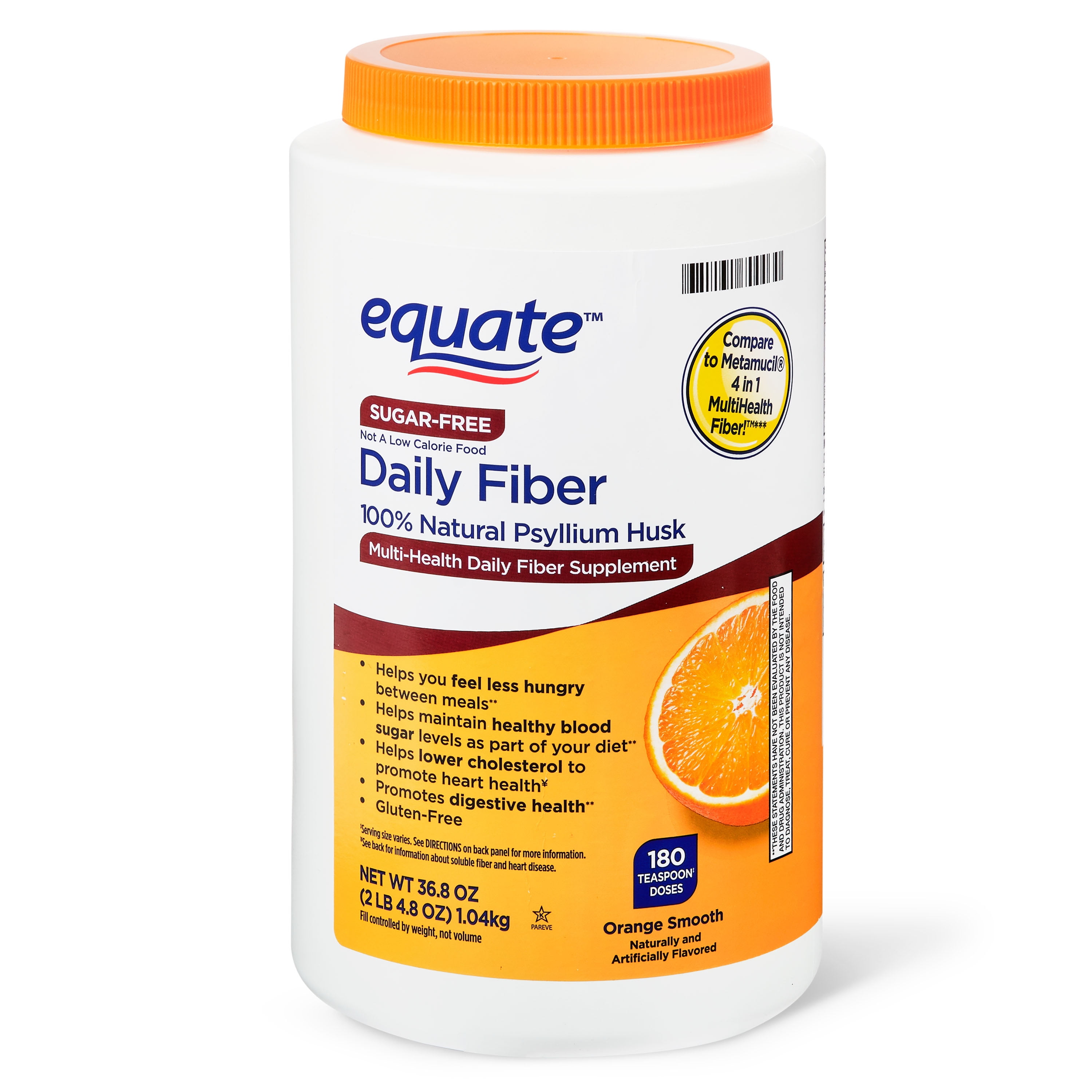 (2 Pack) Equate Sugar Free Daily Fiber Powder Orange Smooth 36.8 oz