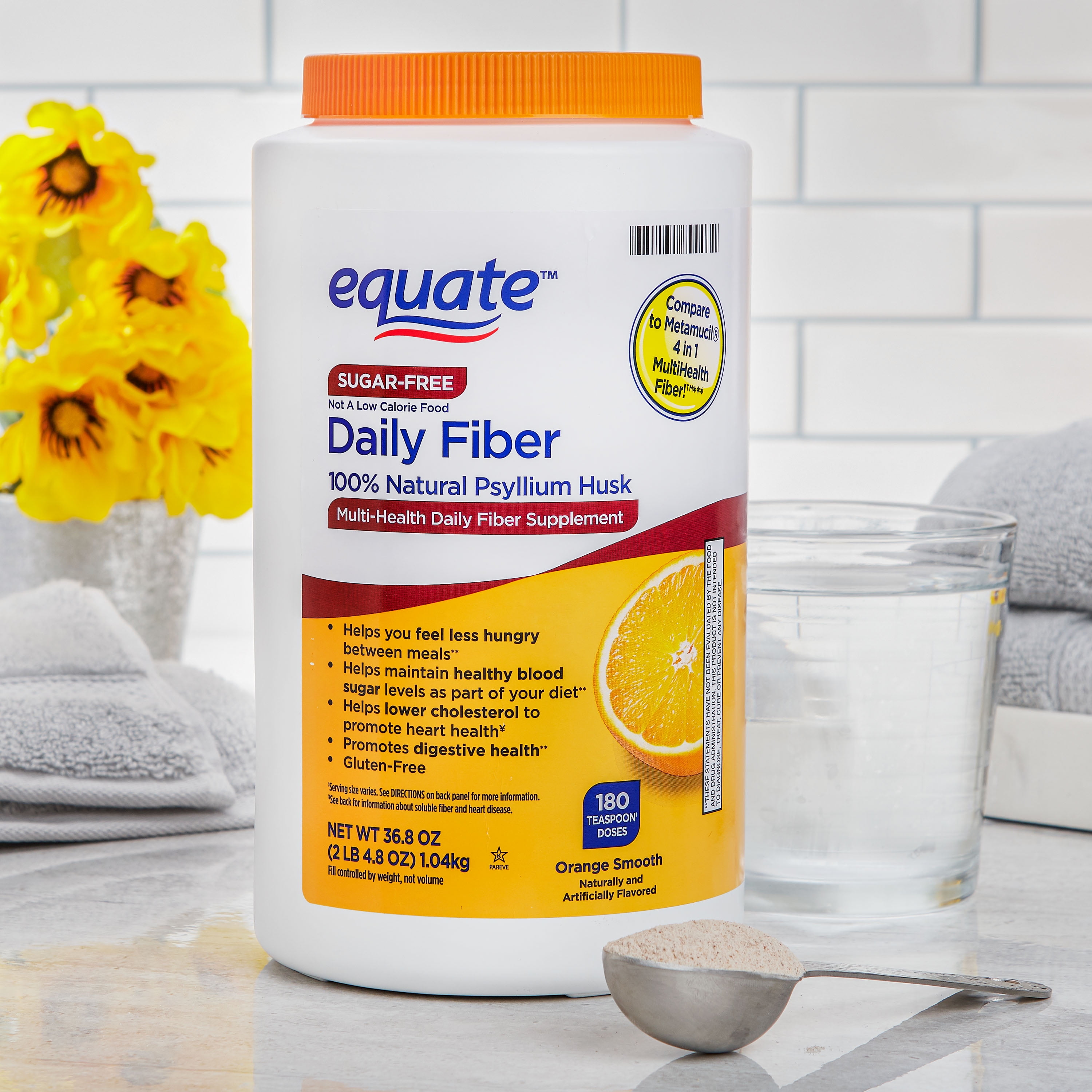 (2 Pack) Equate Sugar Free Daily Fiber Powder Orange Smooth 36.8 oz
