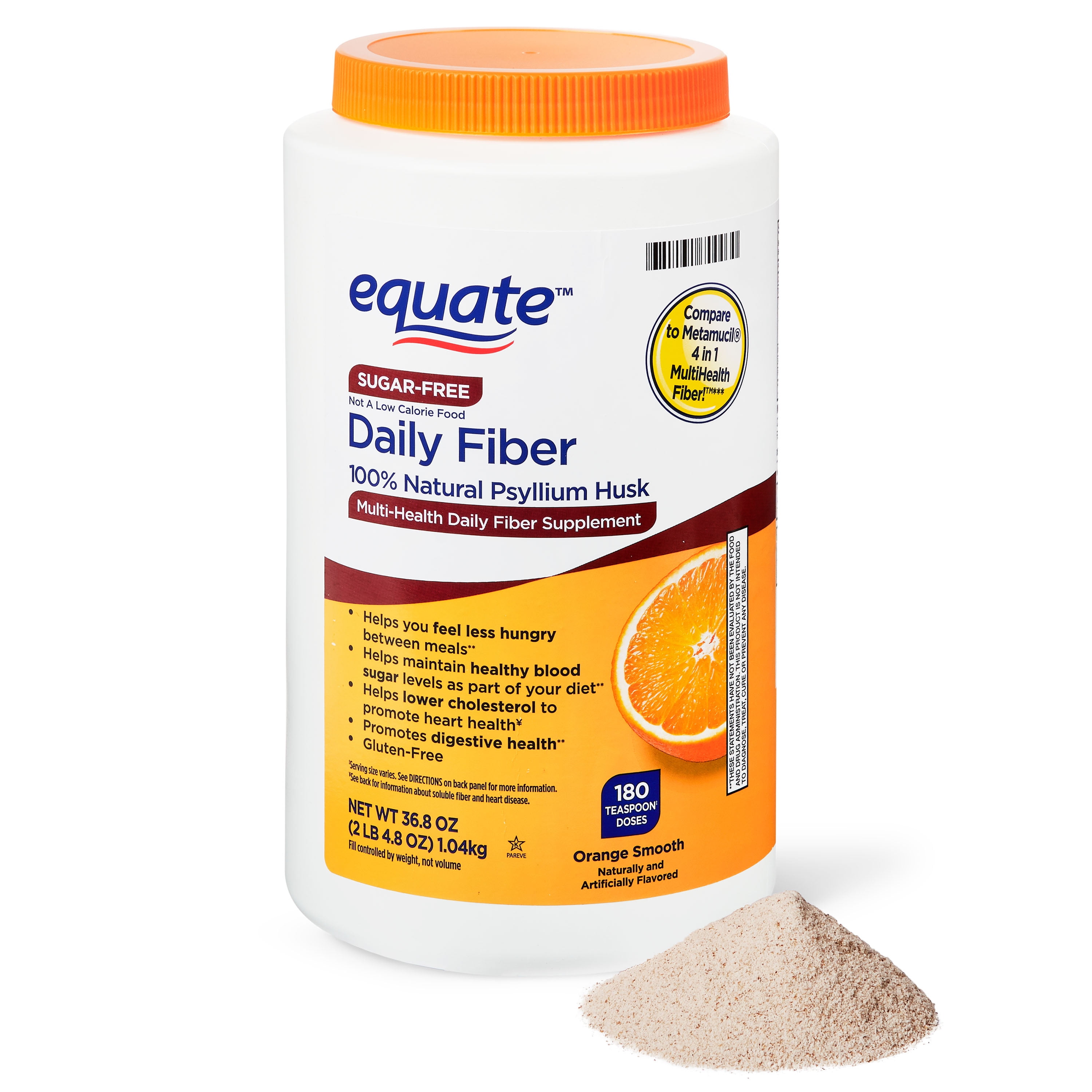 (2 Pack) Equate Sugar Free Daily Fiber Powder Orange Smooth 36.8 oz