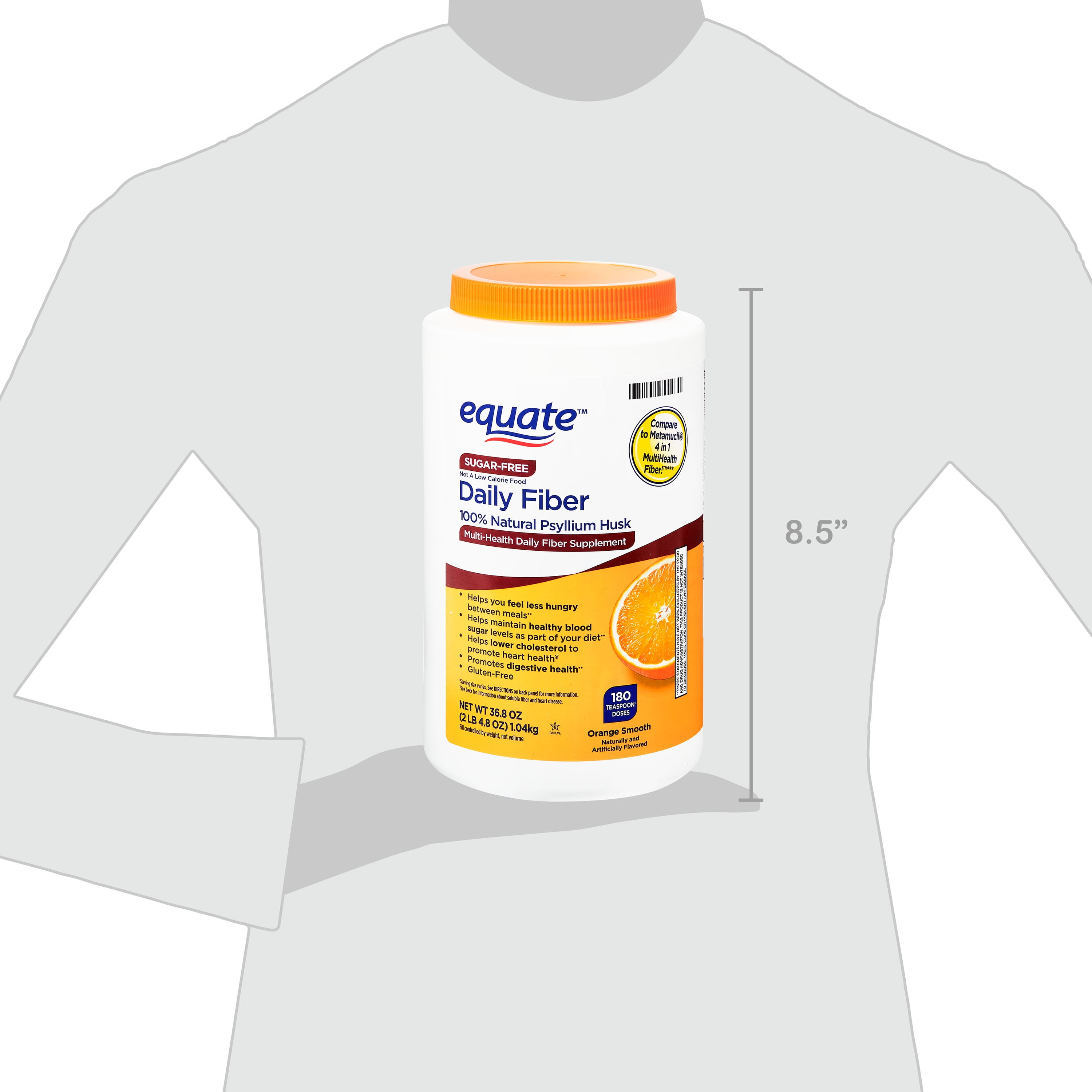 (2 Pack) Equate Sugar Free Daily Fiber Powder Orange Smooth 36.8 oz