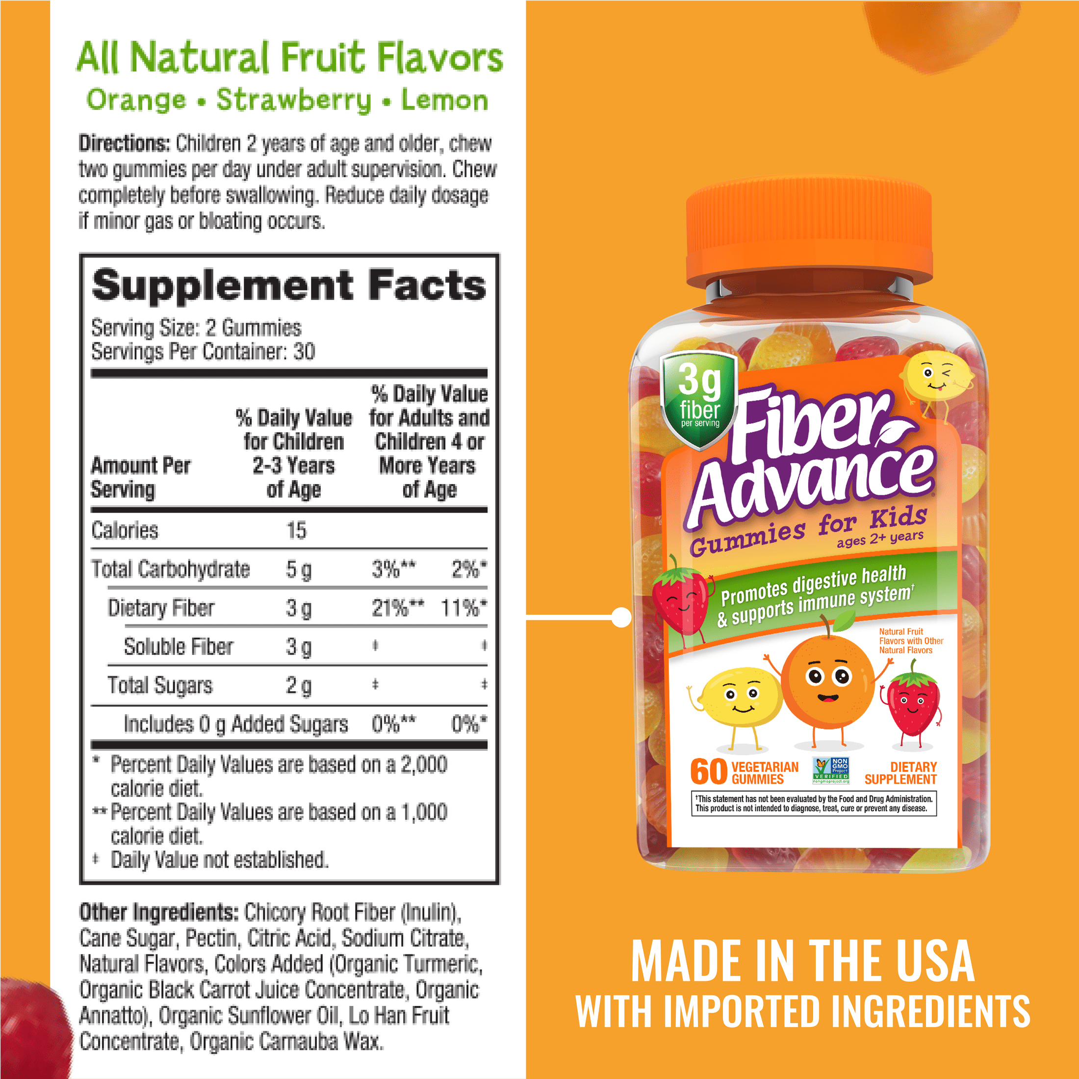 Fiber Advance Kids Digestive Health Gummies Natural Fruit 60 Count