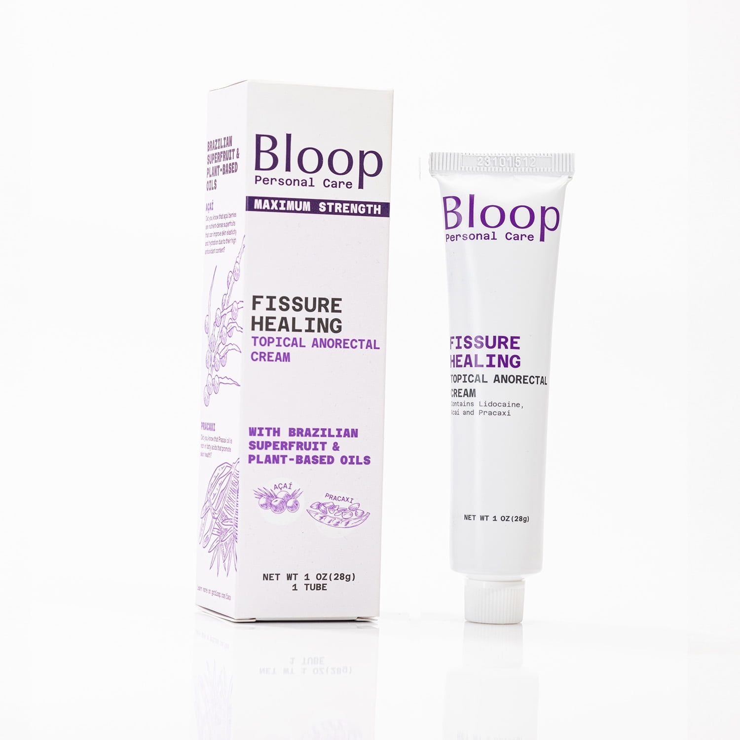Bloop Anorectal Fissure Cream 5% Lidocaine Acai Pracaxi Oils Max Strength Rapid Pain Relief 1oz