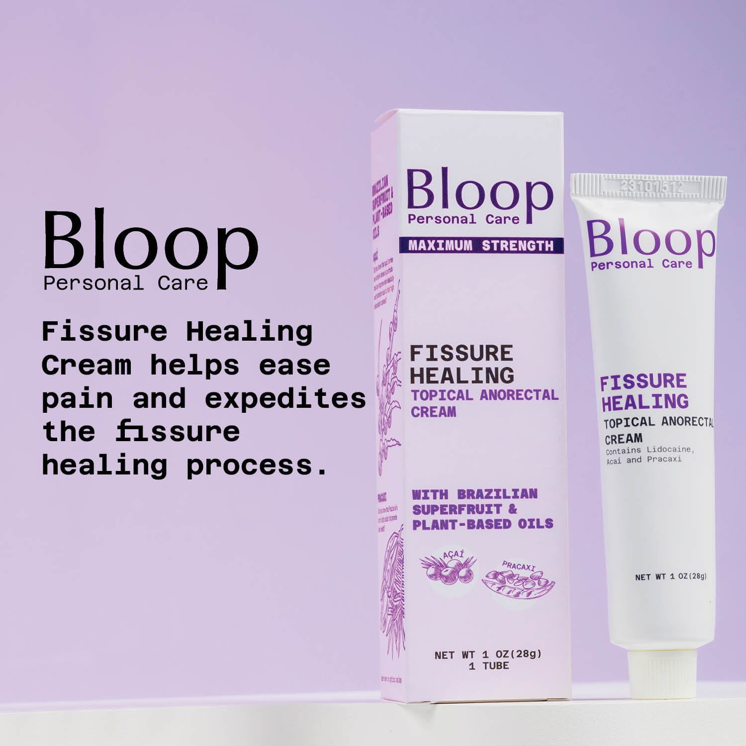 Bloop Anorectal Fissure Cream 5% Lidocaine Acai Pracaxi Oils Max Strength Rapid Pain Relief 1oz