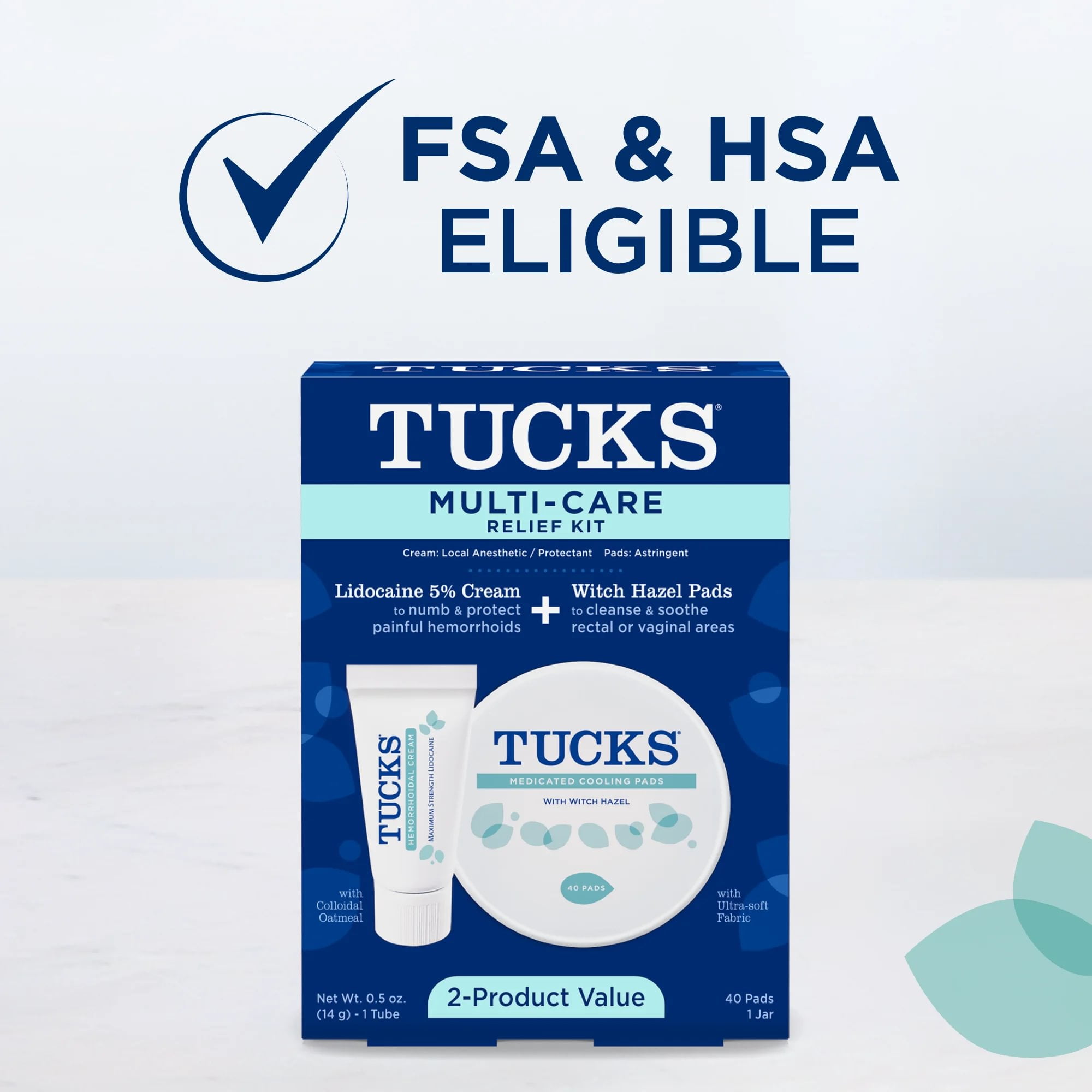 Tucks Hemorrhoid Relief Kit: Lidocaine 5% Cream 0.5 oz + Witch Hazel Pads 40 Count