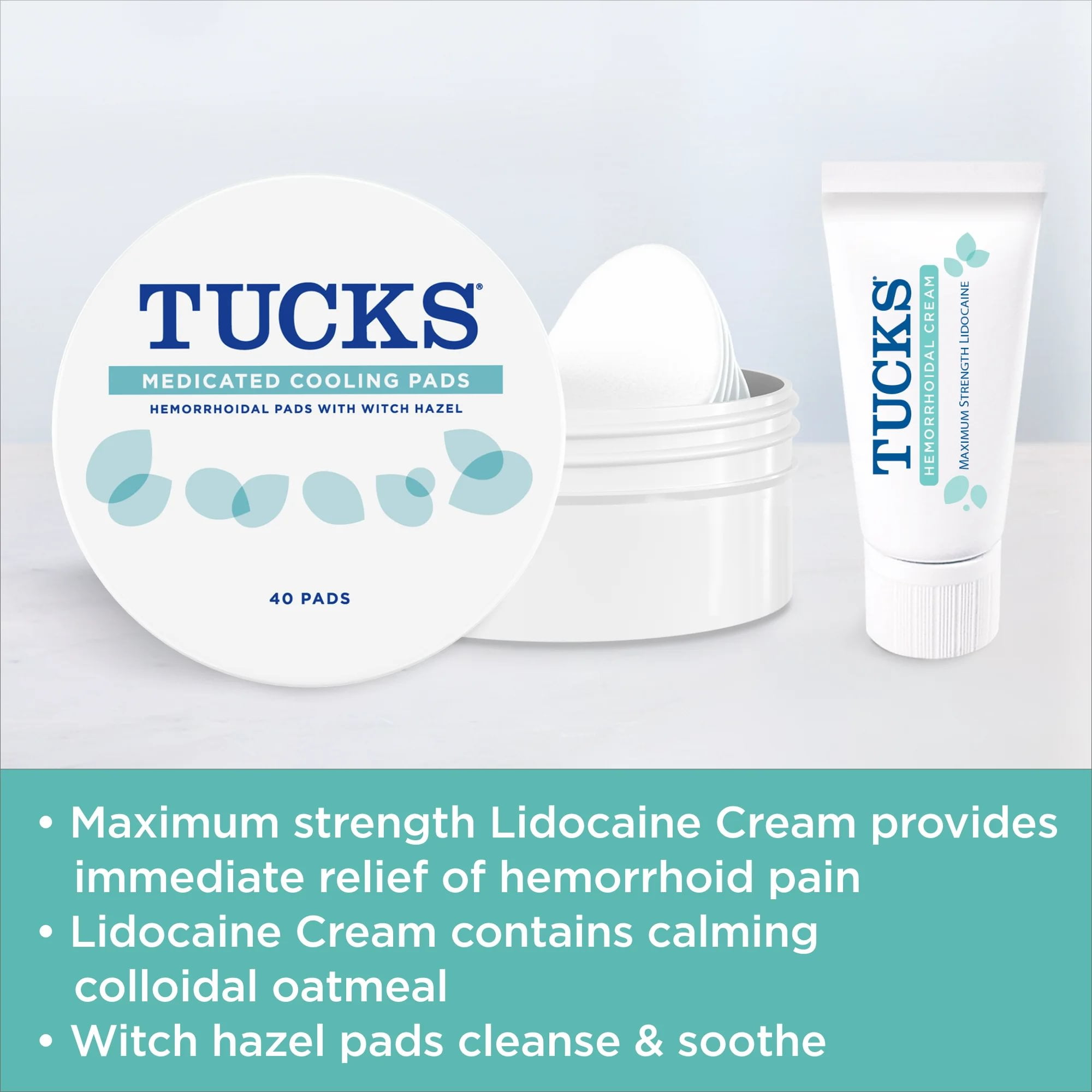 Tucks Hemorrhoid Relief Kit: Lidocaine 5% Cream 0.5 oz + Witch Hazel Pads 40 Count