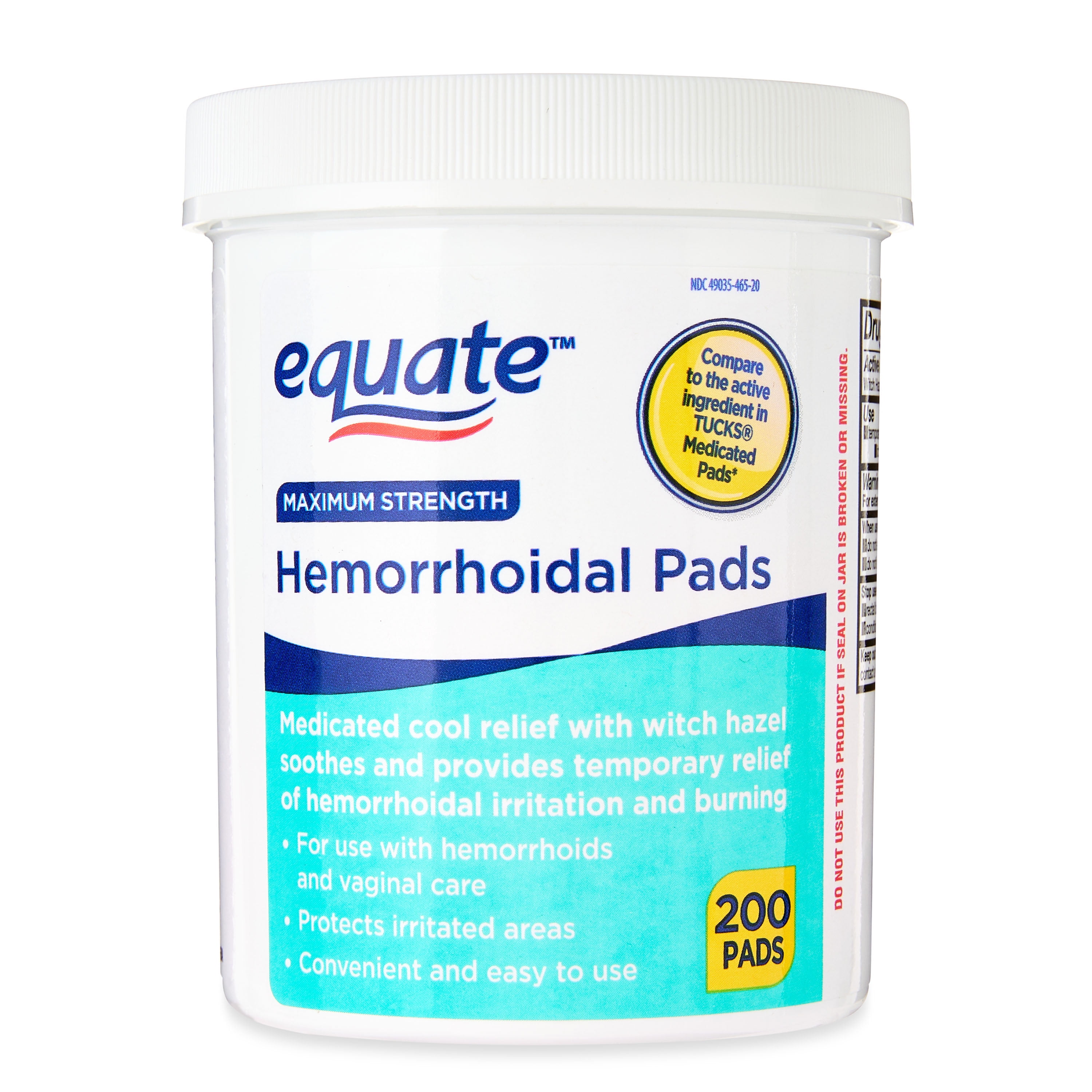 Equate 200 Count Maximum Strength Medicated Cool Relief Hemorrhoidal Pads