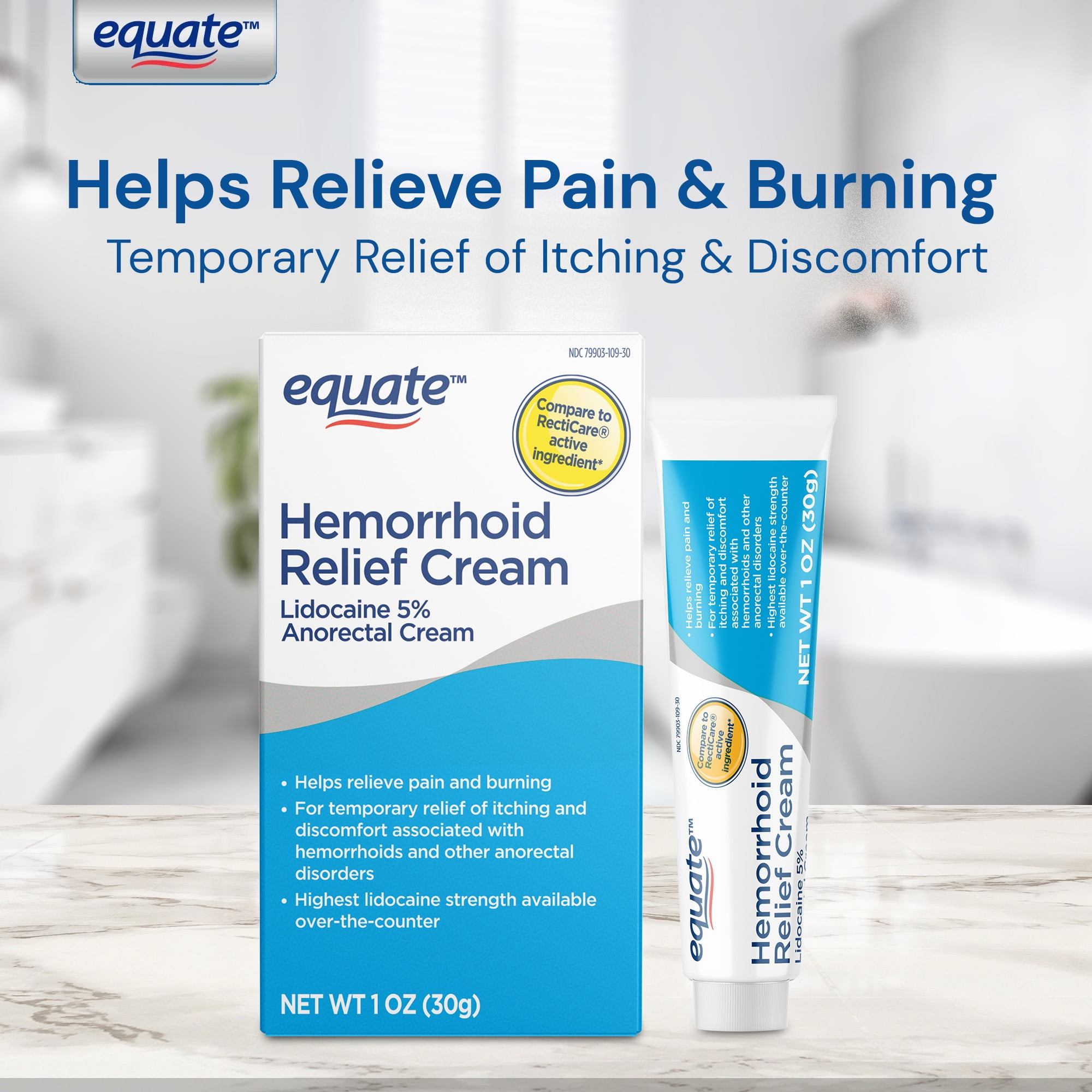 Equate Hemorrhoid Relief Cream 5% Lidocaine Topical Ointment for Quick Relief