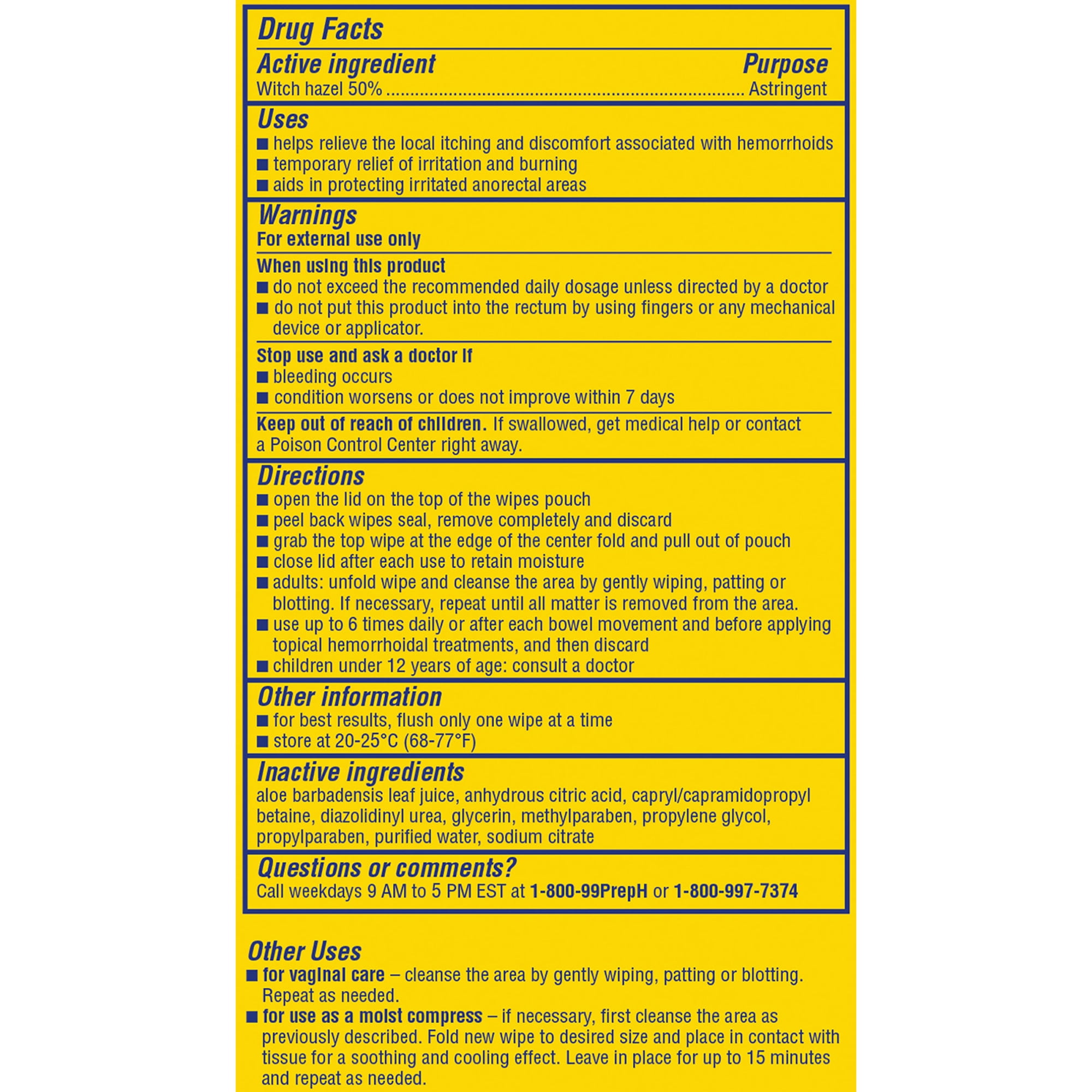Preparation H Hemorrhoid Witch Hazel Wipes 96 Count
