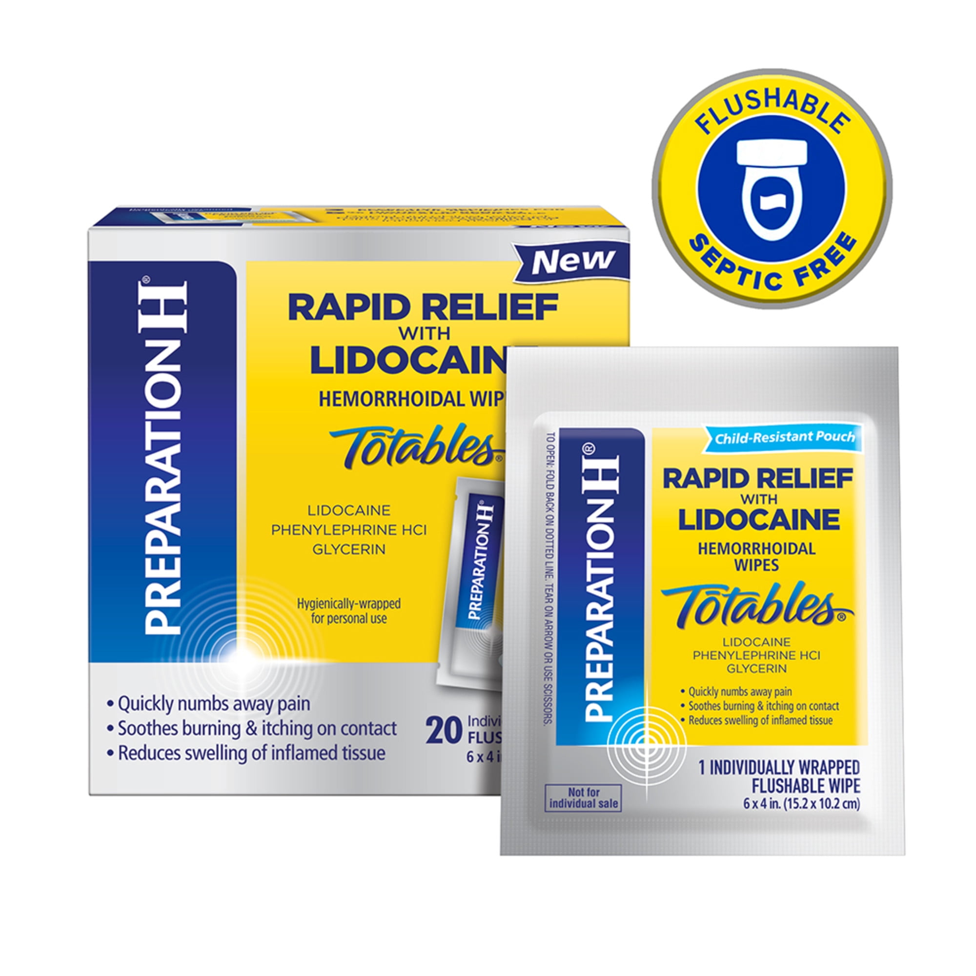 Preparation H Rapid Relief Hemorrhoid Wipes with Lidocaine for Swelling Pain Itching 20 Ct