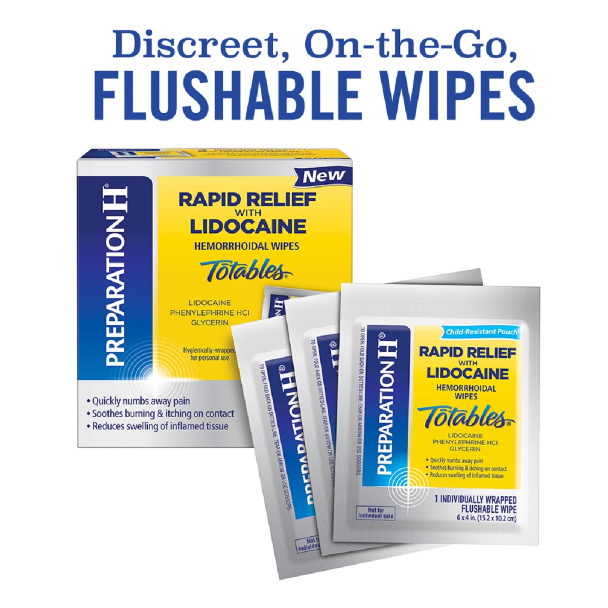 Preparation H Rapid Relief Hemorrhoid Wipes with Lidocaine for Swelling Pain Itching 20 Ct