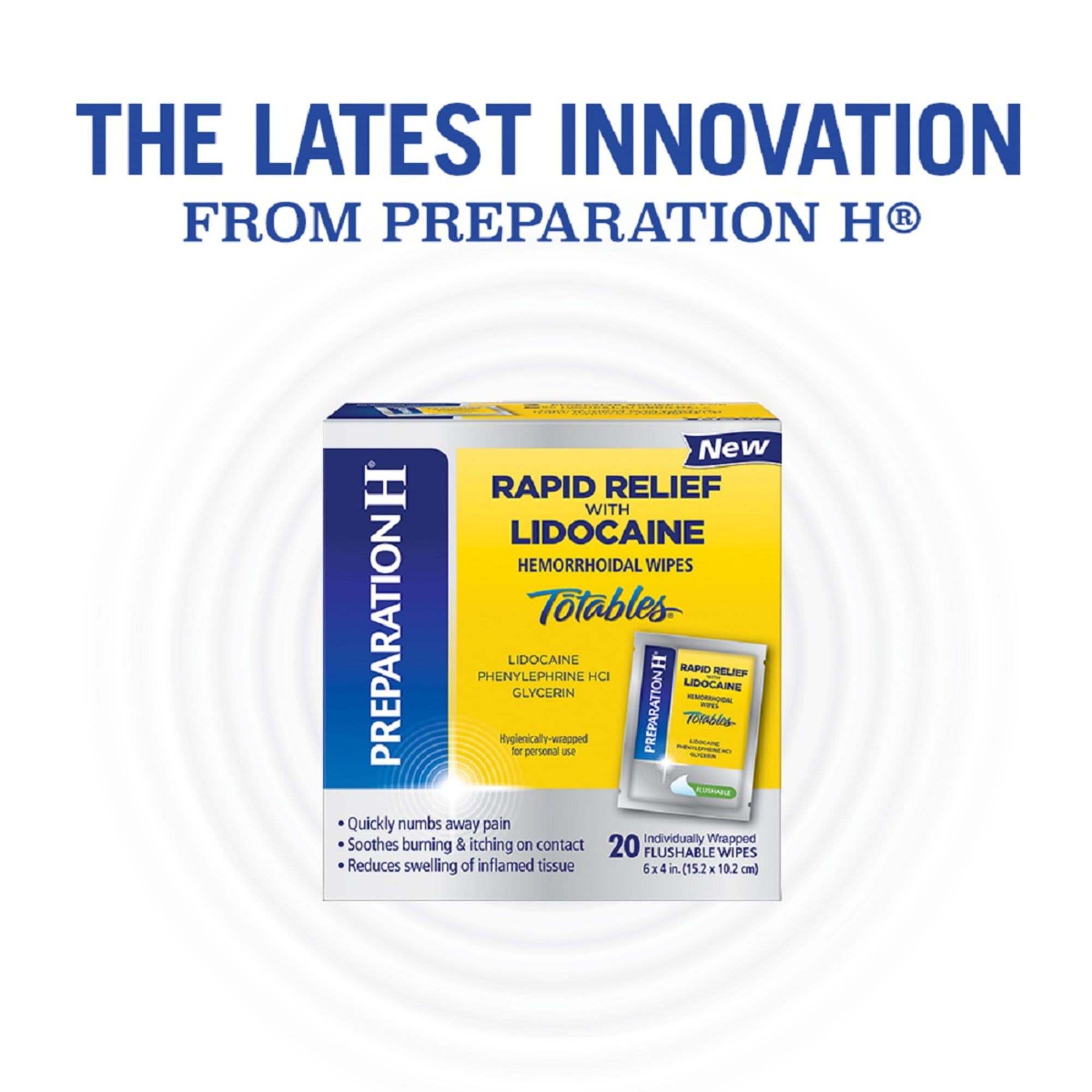 Preparation H Rapid Relief Hemorrhoid Wipes with Lidocaine for Swelling Pain Itching 20 Ct