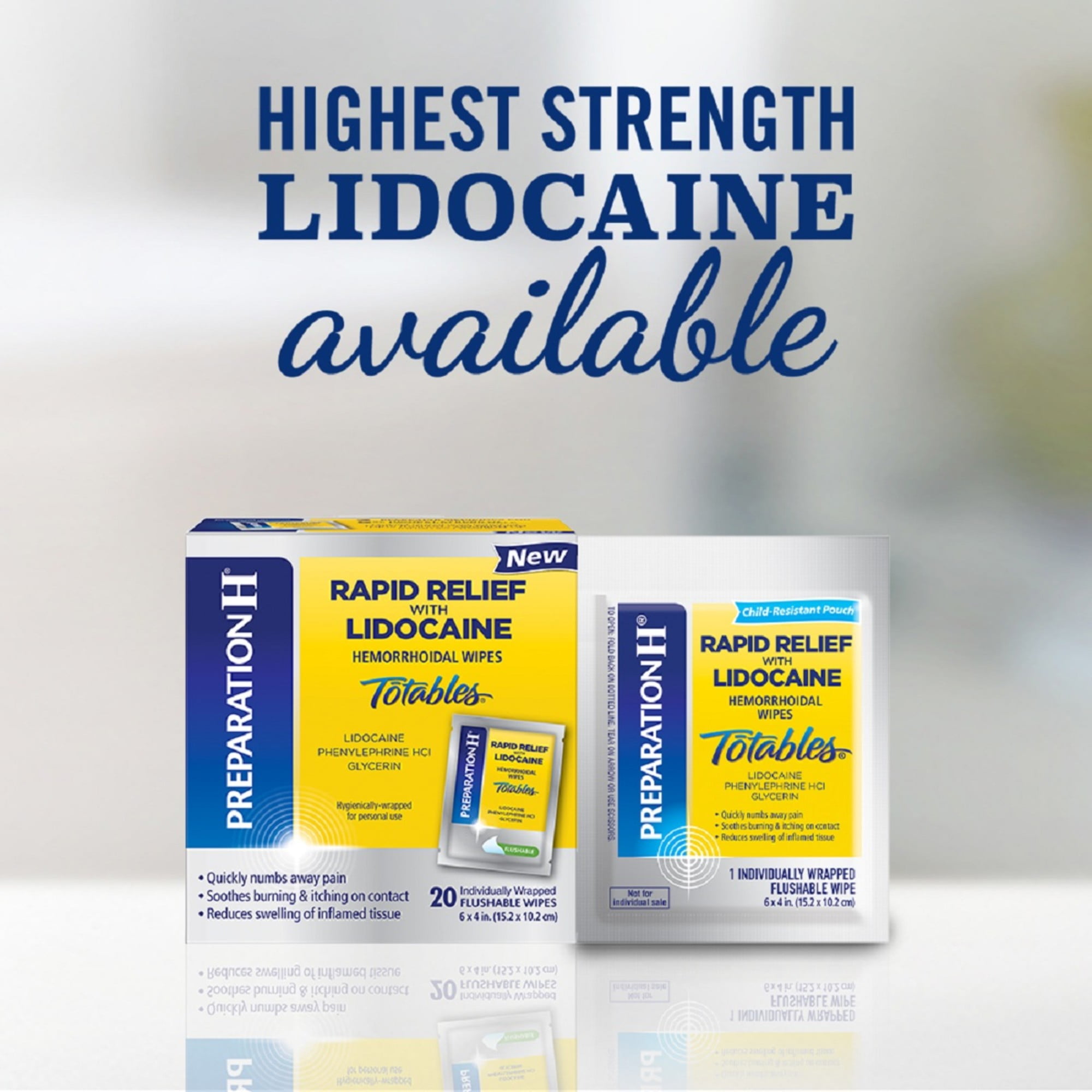 Preparation H Rapid Relief Hemorrhoid Wipes with Lidocaine for Swelling Pain Itching 20 Ct