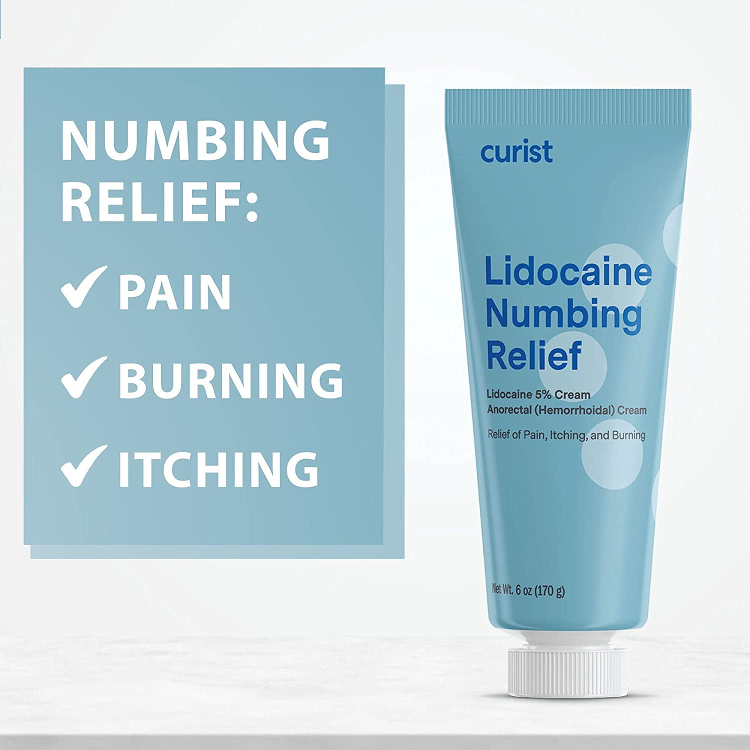 Curist Lidocaine 5% Cream 6 oz Tube - Topical Numbing Relief 5% 6 oz Tube