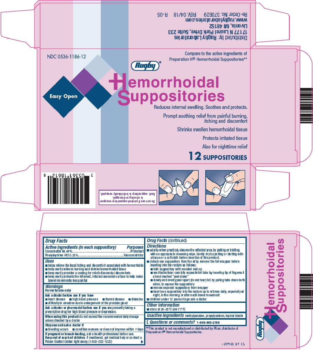 RUGBY HEMORRHOIDAL SUPPOSITORIES - REDUCES INTERNAL SWELLING 12CT 2PACK