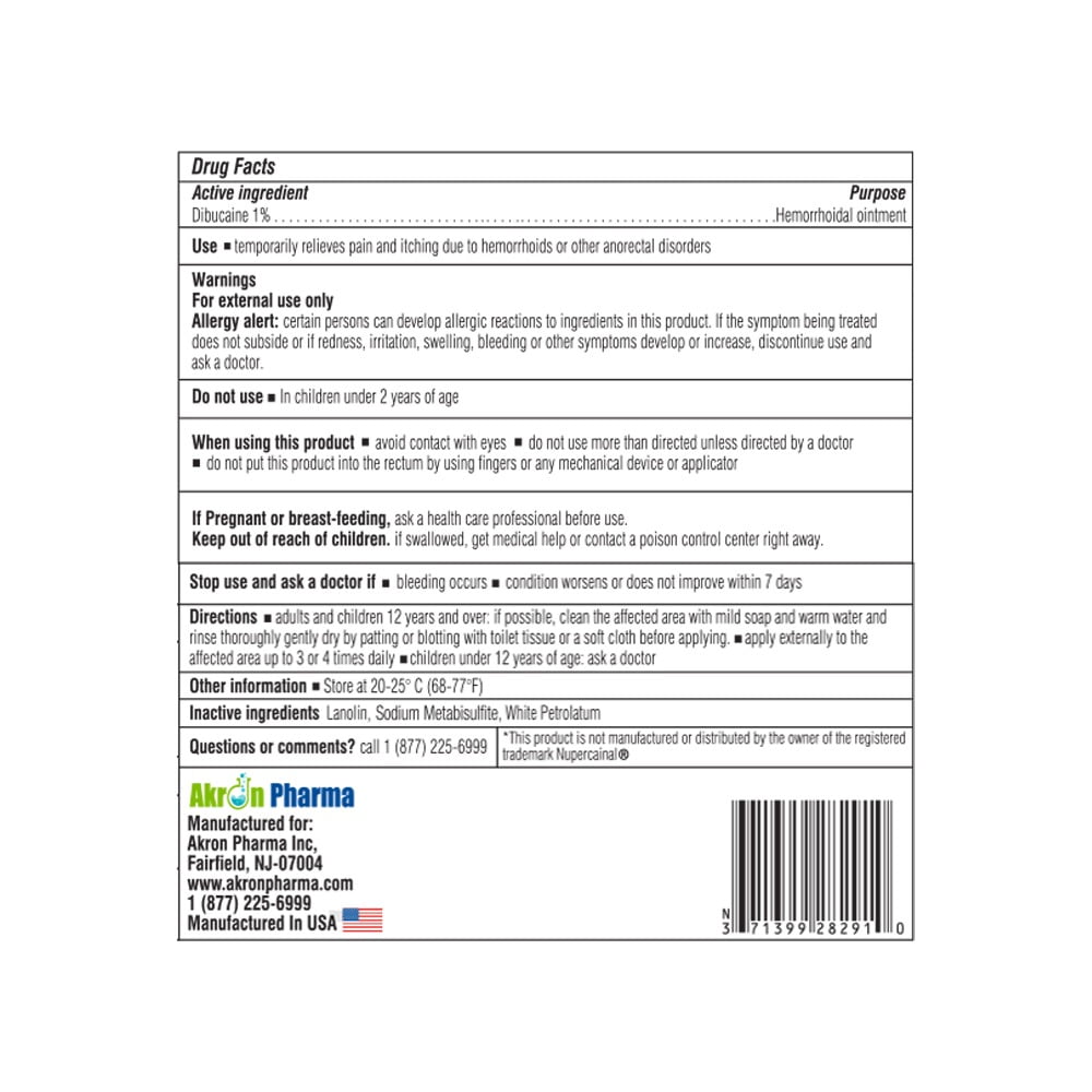 AKRON PHARMA DIBUCAINE 1% OINTMENT 1 OZ 28 GM HEMORRHOIDAL OINTMENT