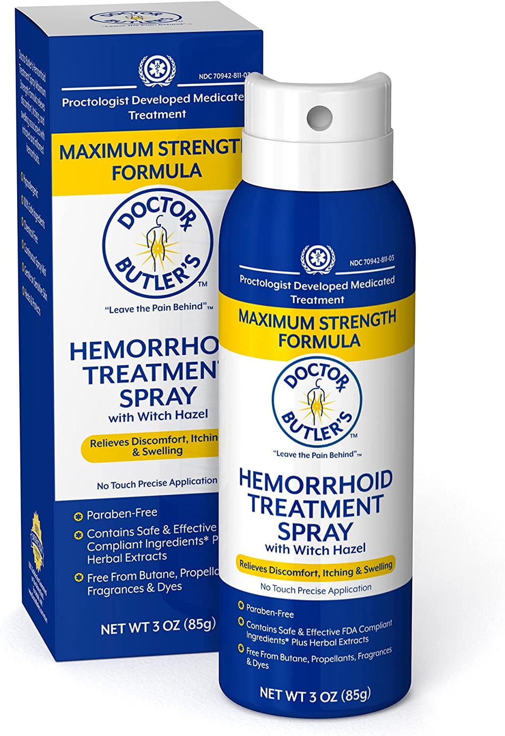 Doctor Butler's Hemorrhoid Spray Witch Hazel Aloe Vera Pain Relief 3oz