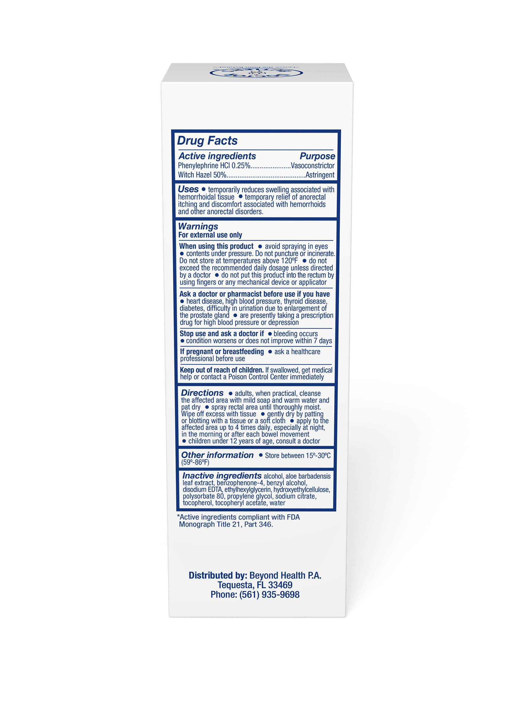 Doctor Butler's Hemorrhoid Spray Witch Hazel Aloe Vera Pain Relief 3oz