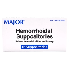 Major Fast Acting Hemorrhoidal Suppositories with 88.7% Hard Fat & Phenylephrine HCl 0.25% - Pack of 12