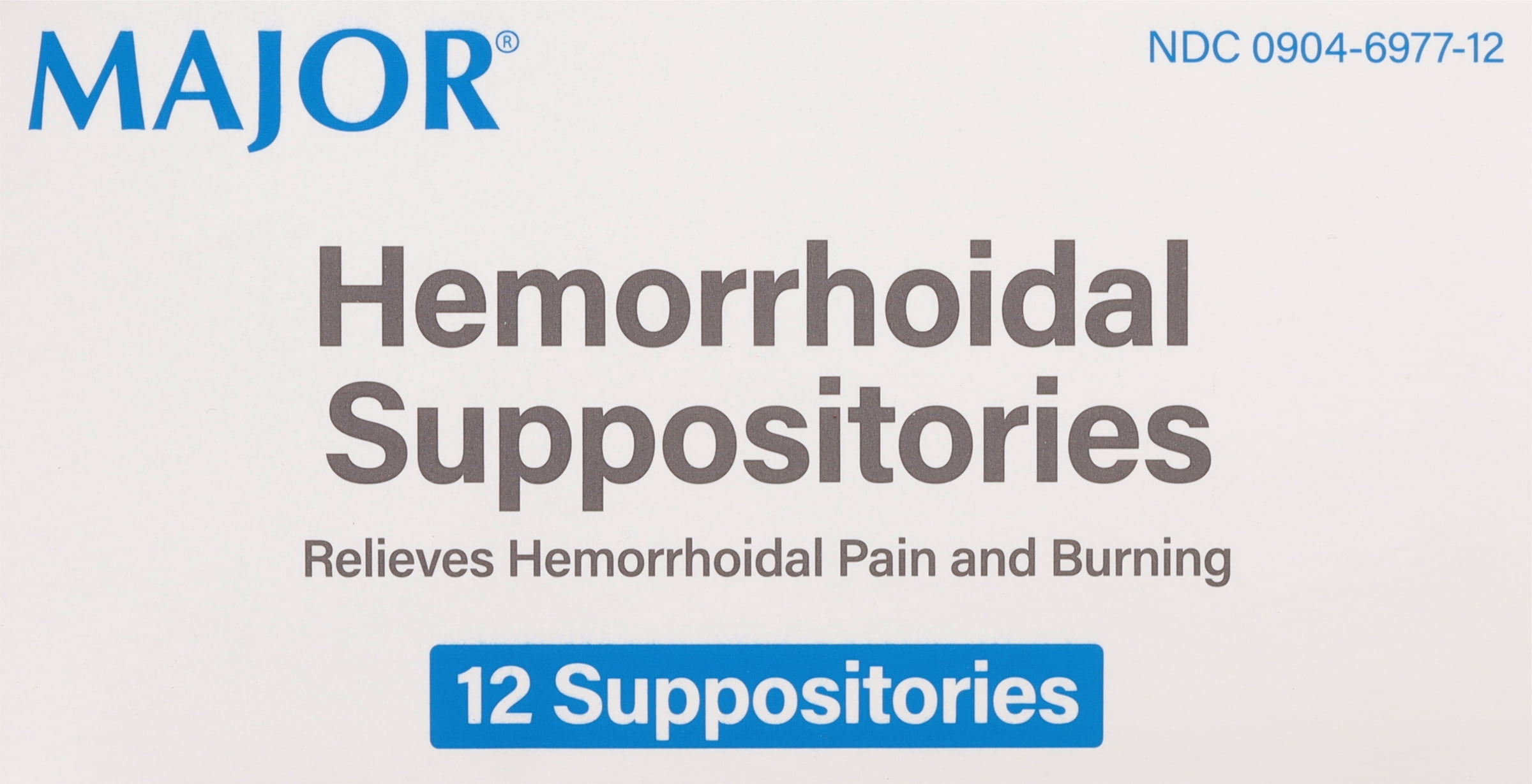 Major Fast Acting Hemorrhoidal Suppositories with 88.7% Hard Fat & Phenylephrine HCl 0.25% - Pack of 12