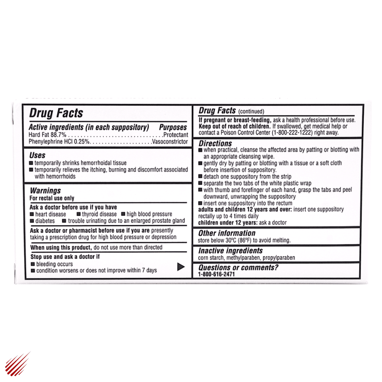 Major Fast Acting Hemorrhoidal Suppositories with 88.7% Hard Fat & Phenylephrine HCl 0.25% - Pack of 12