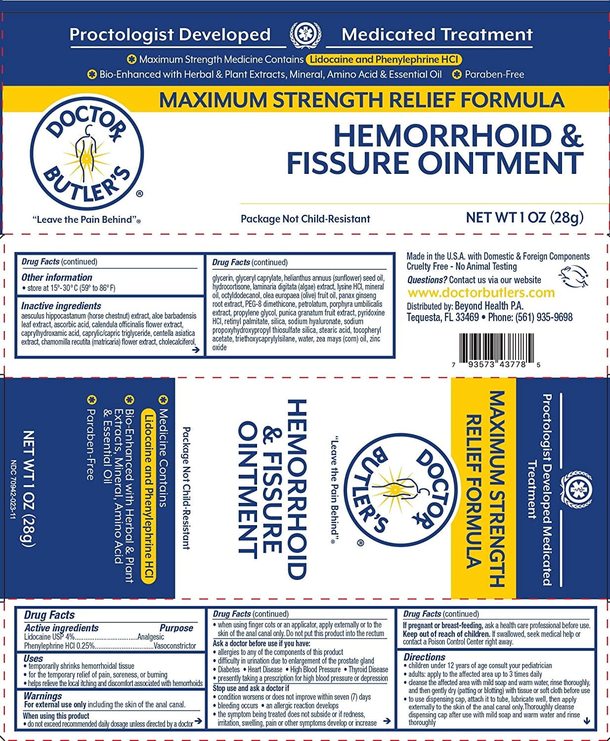 Doctor Butler Hemorrhoid Fissure Ointment Rapid Relief 1oz