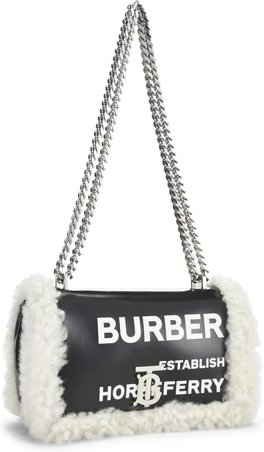 BURBERRY Pre-Loved Black Shearling Horseferry Lola Shoulder Bag Small, Black