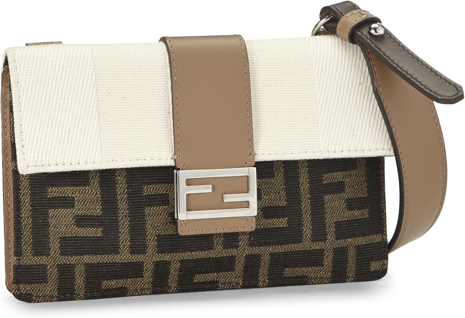 FENDI Pre-Loved Brown Canvas Flat Baguette Bag Micro, Brown