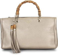 Gucci Pre-Loved Gold Grained Leather Bamboo Shopper Tote, Gold
