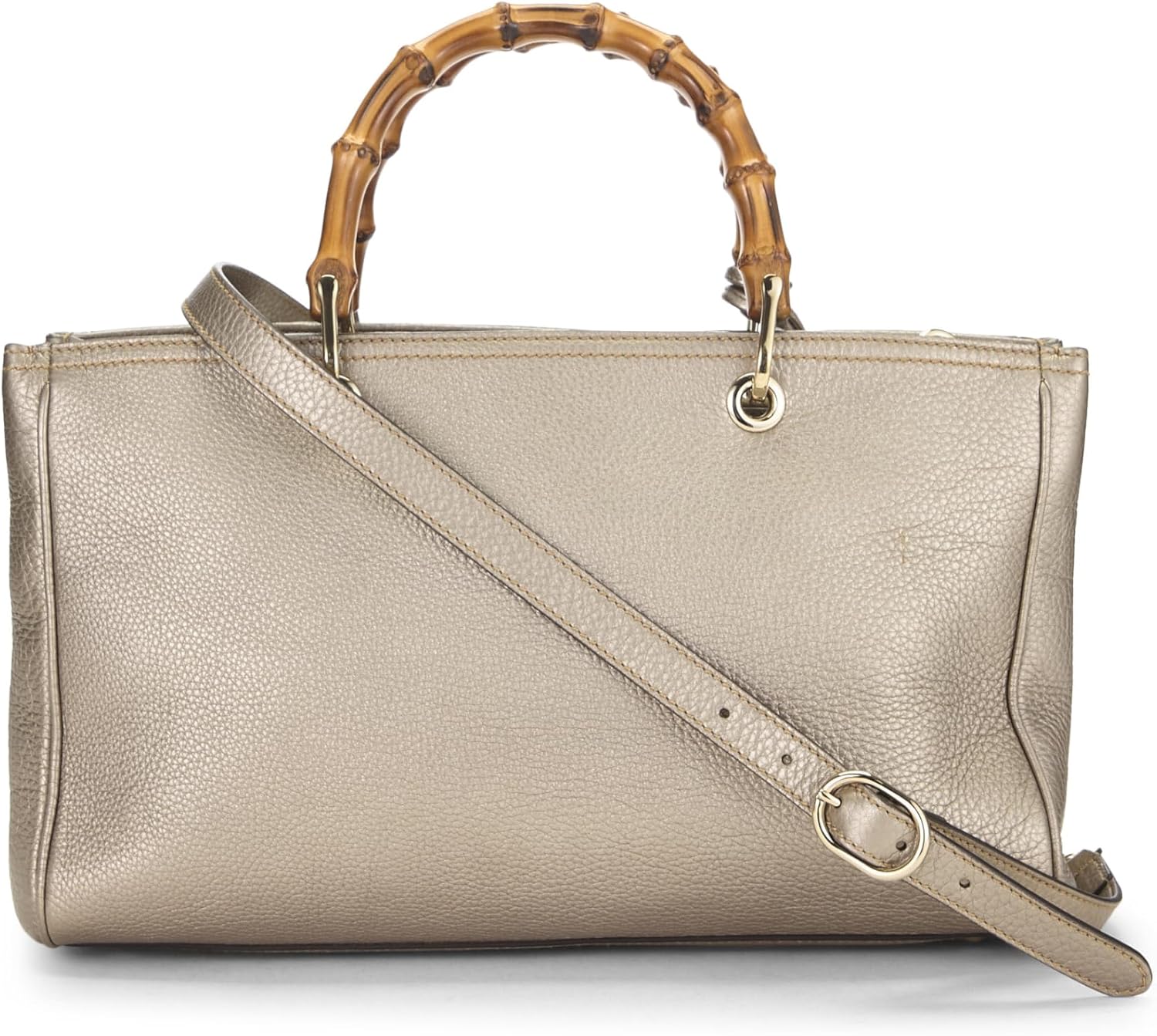 Gucci Pre-Loved Gold Grained Leather Bamboo Shopper Tote, Gold
