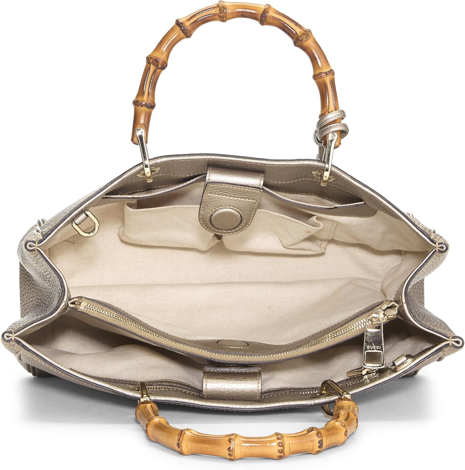 Gucci Pre-Loved Gold Grained Leather Bamboo Shopper Tote, Gold