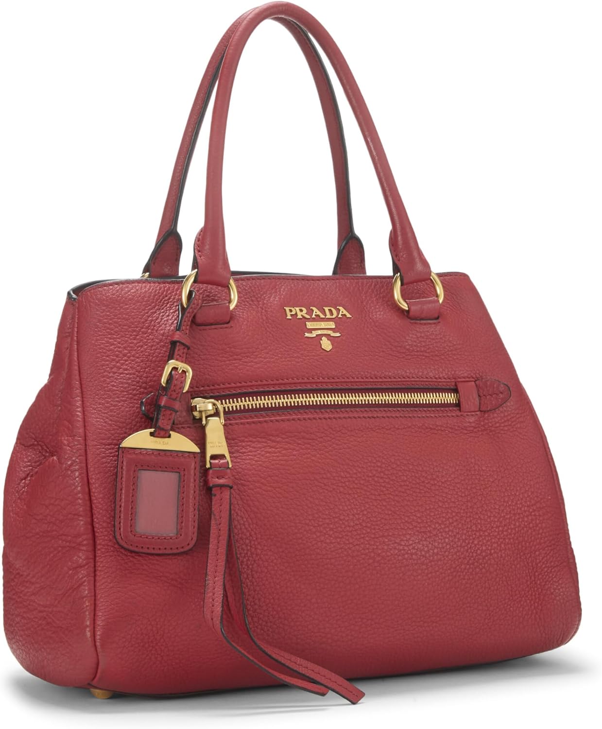 Prada Pre-Loved Red Vitello Daino Convertible Tote Small, Red