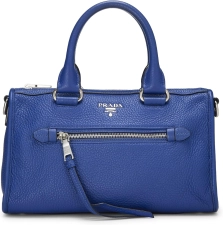 Prada Pre-Loved Blue Vitello Daino Convertible Zip Handbag Small, Blue